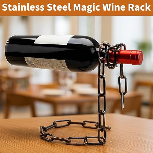 Miniatura 7 de TBWHL Soporte mágico para botellas de vino, cadena de eslabones de acero flotante, soporte para botellas de vino, sostiene botellas en el aire,