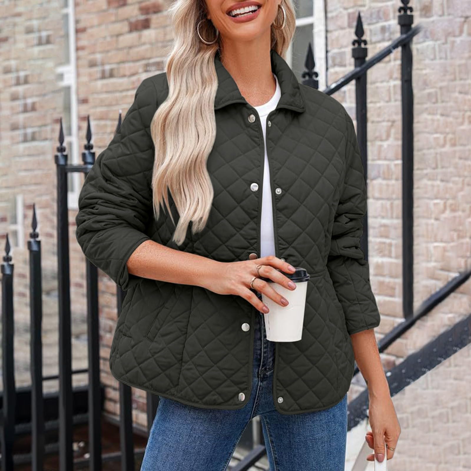 Manteau matelassé décontracté à manches longues pour femme, veste matelassée boutonnée de couleur unie, manteaux tendance, légers et chauds, vêtements d'extérieur d'hiver avec poches