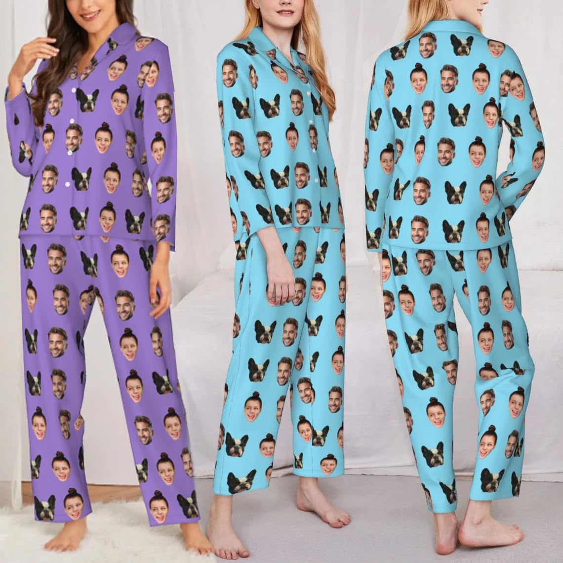 Pyjamas Personnalisés avec Imprimés de Visages, Pyjamas Personnalisés avec Photo, Ensemble Personnalisé avec Imprimés de Chiens et Chats, Tenue de Famille Amusante assortie, Anniversaire Unique pour