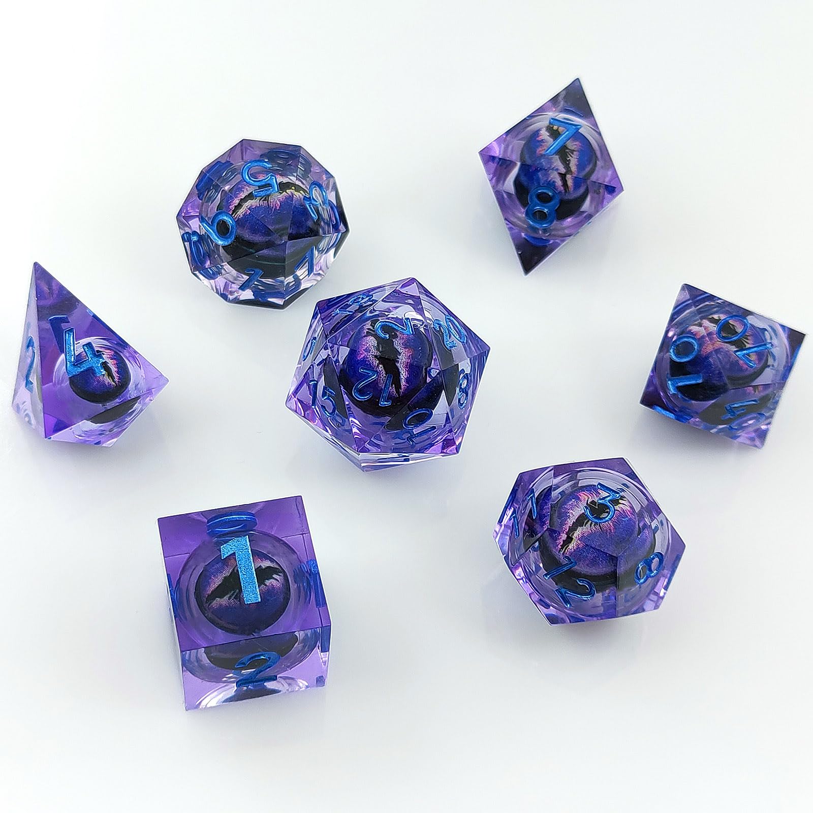 ORUZA 7 PCS Dragon Eye DND Dice Liquid Core D&D Dice Resin Sharp Edge Polyhedral D&D Dice Set for Dungeons and Dragons Role Playing Die D20 D12 D10 D8 D6 D4 D% - Image 3