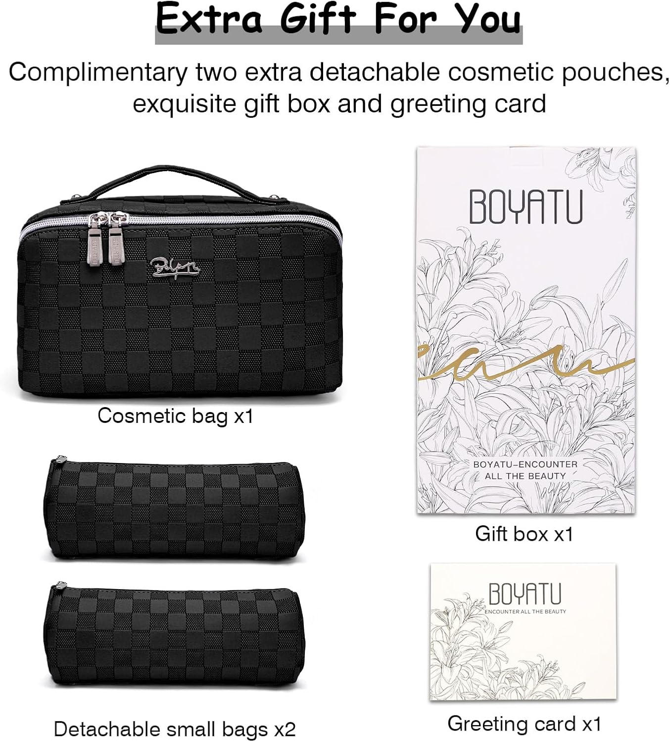 Travel Makeup Bag for Women Organizer: Large Capacity Cosmetic Bag - Toiletry Bags with Divider & Handle 4-Black 5 Travel Makeup Bag for Women Organizer: Large Capacity Cosmetic Bag - Toiletry Bags with Divider & Handle 4-Black