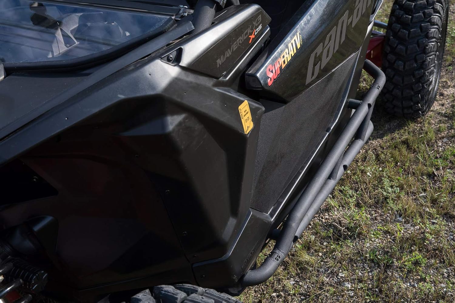 SuperATV Heavy-Duty Nerf Bars/Tree Kickers/Rock Sliders for 2017+ Can-Am Maverick X3 (See Fitment) | 1.75” Diameter Steel Tubing | UV-Resistant Wrinkle Black Finish | Bolt-On Installation