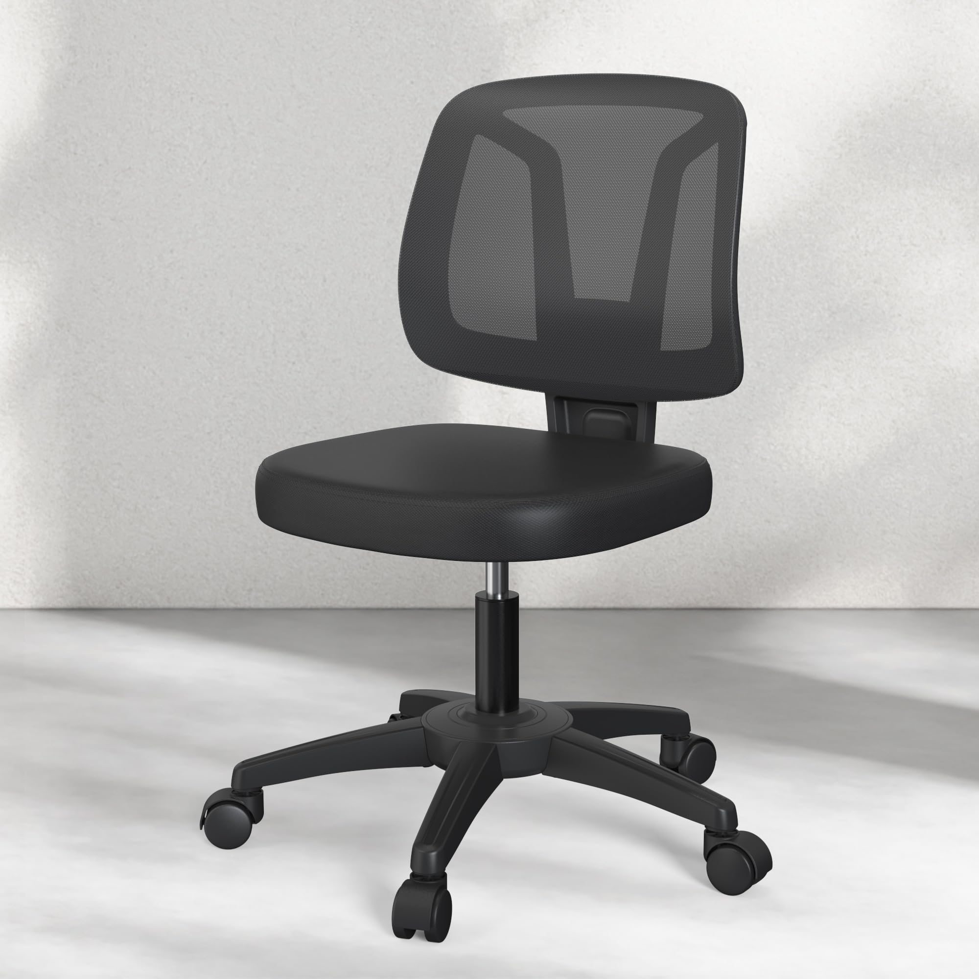 Armless Mesh Computer Desk Office Chair Height Adjustable with Lumbar Support for Home Small Spaces