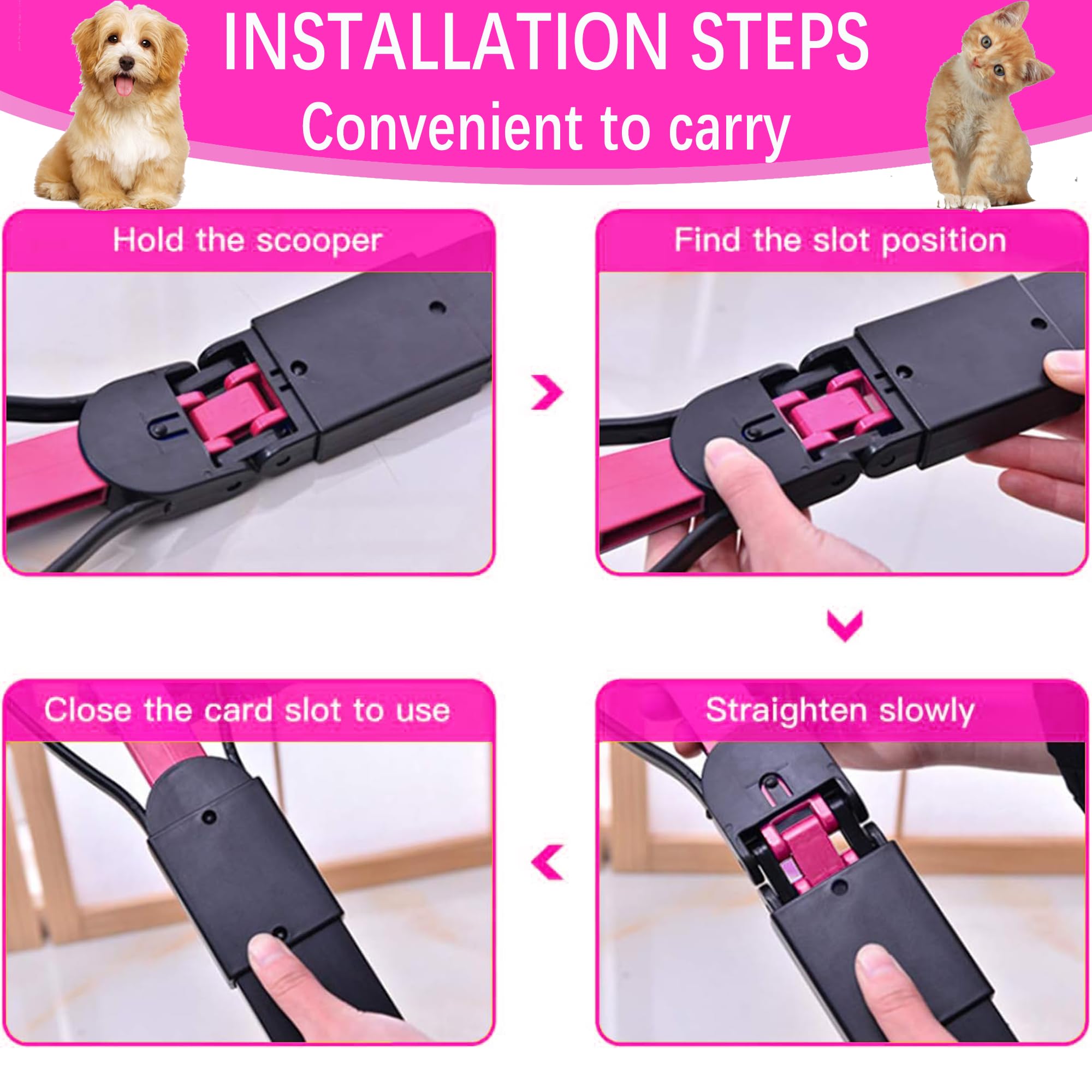 Pelle à Déjections, 45cm Ramasse Crotte pour Chien avec Long Manche Solide Pince Dentelée, Pliable Nettoyage Pickup déjections Canines Clip pour Chien et Chat Animal, Déchets(Rose)