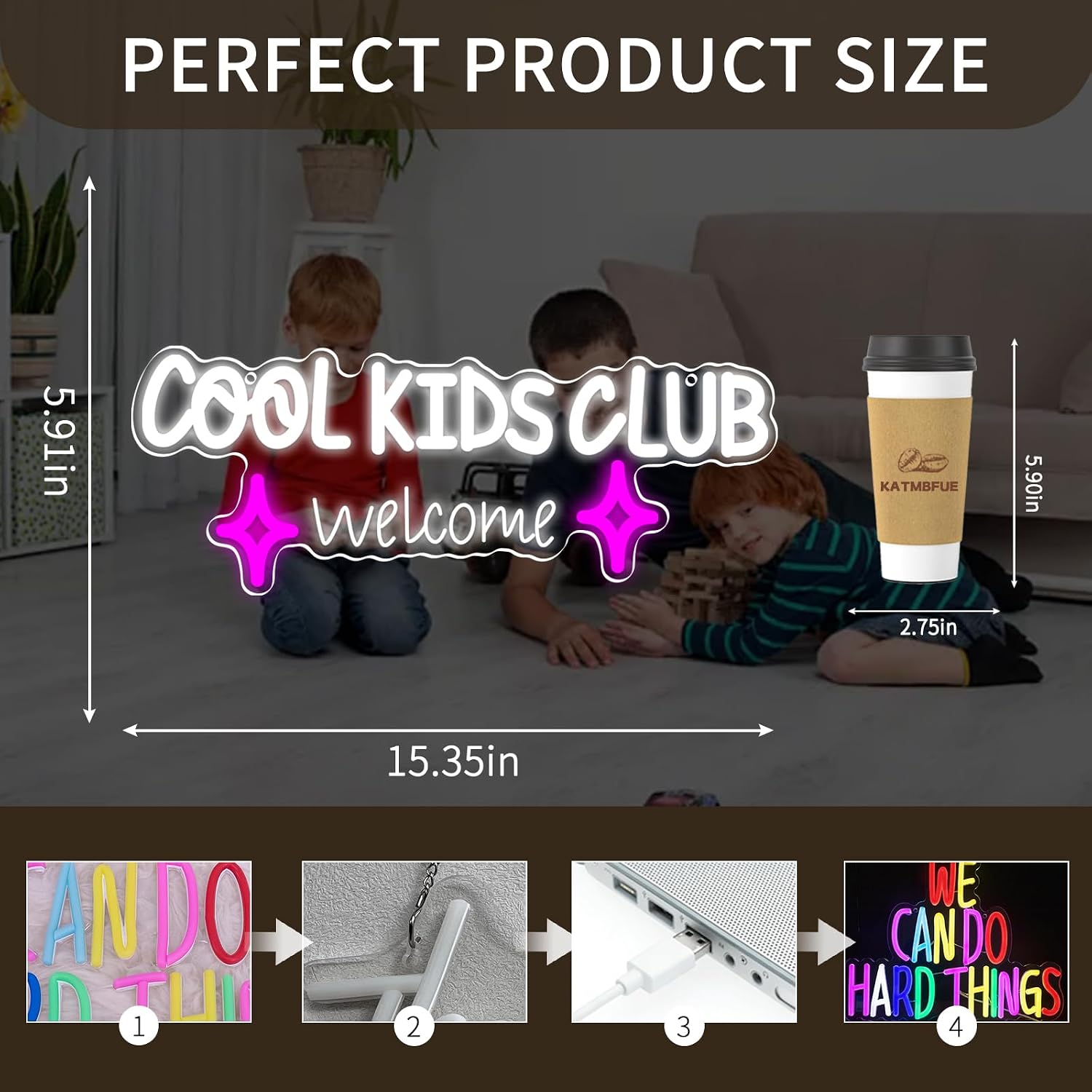 Cool Kids Club Welcome Neon Signs, Neon Sign with Switch for Wall Decor, USB Dimmable Neon Lights Colorful LED Signs for Home Club Party Christmas Decoration 15.35 x 5.91"