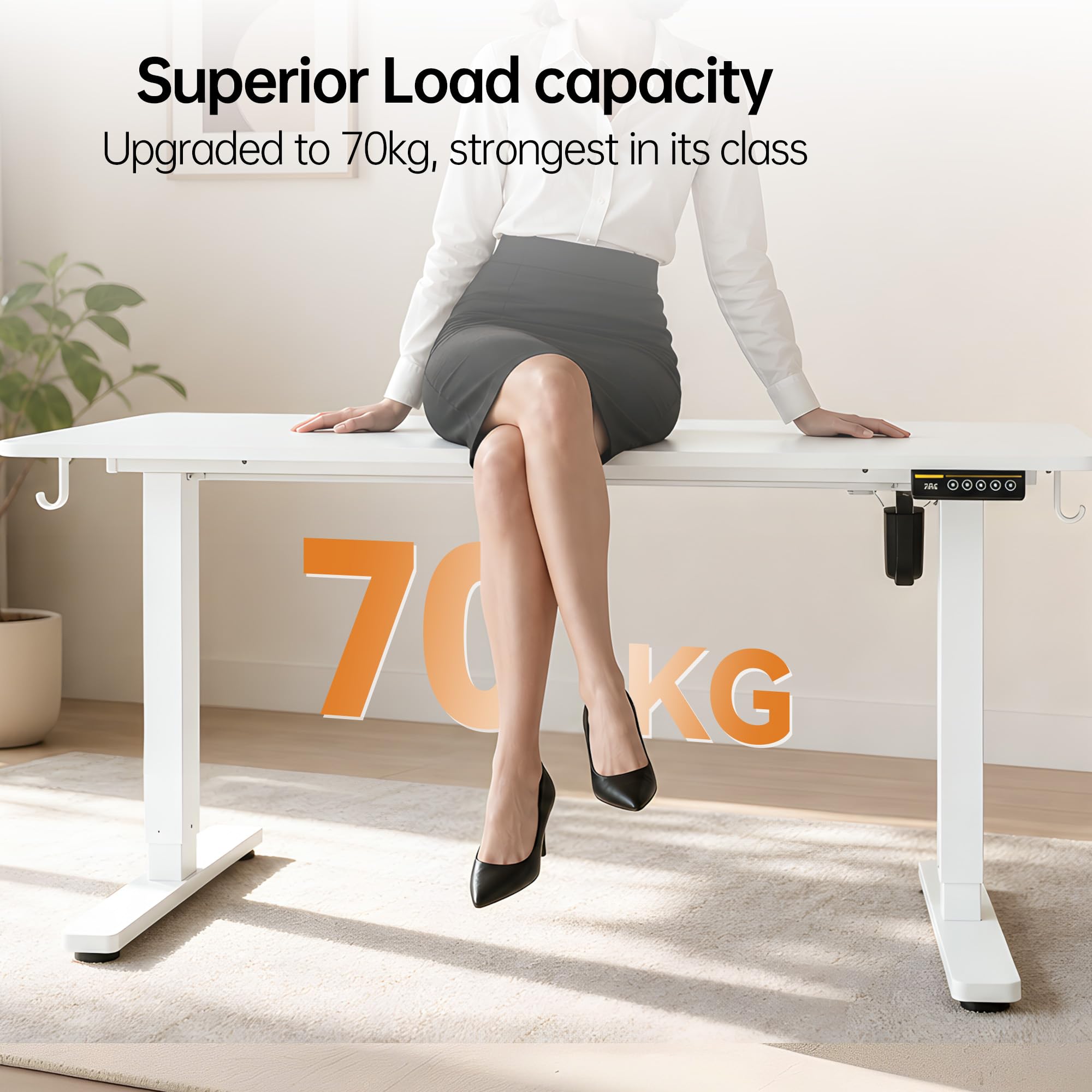 Höhenverstellbarer elektrischer Stehtisch, ergonomischer Schreibtisch mit feststellbaren Rollen, Bürotisch für Heim- und Büroarbeit, Weiß 120x60cm