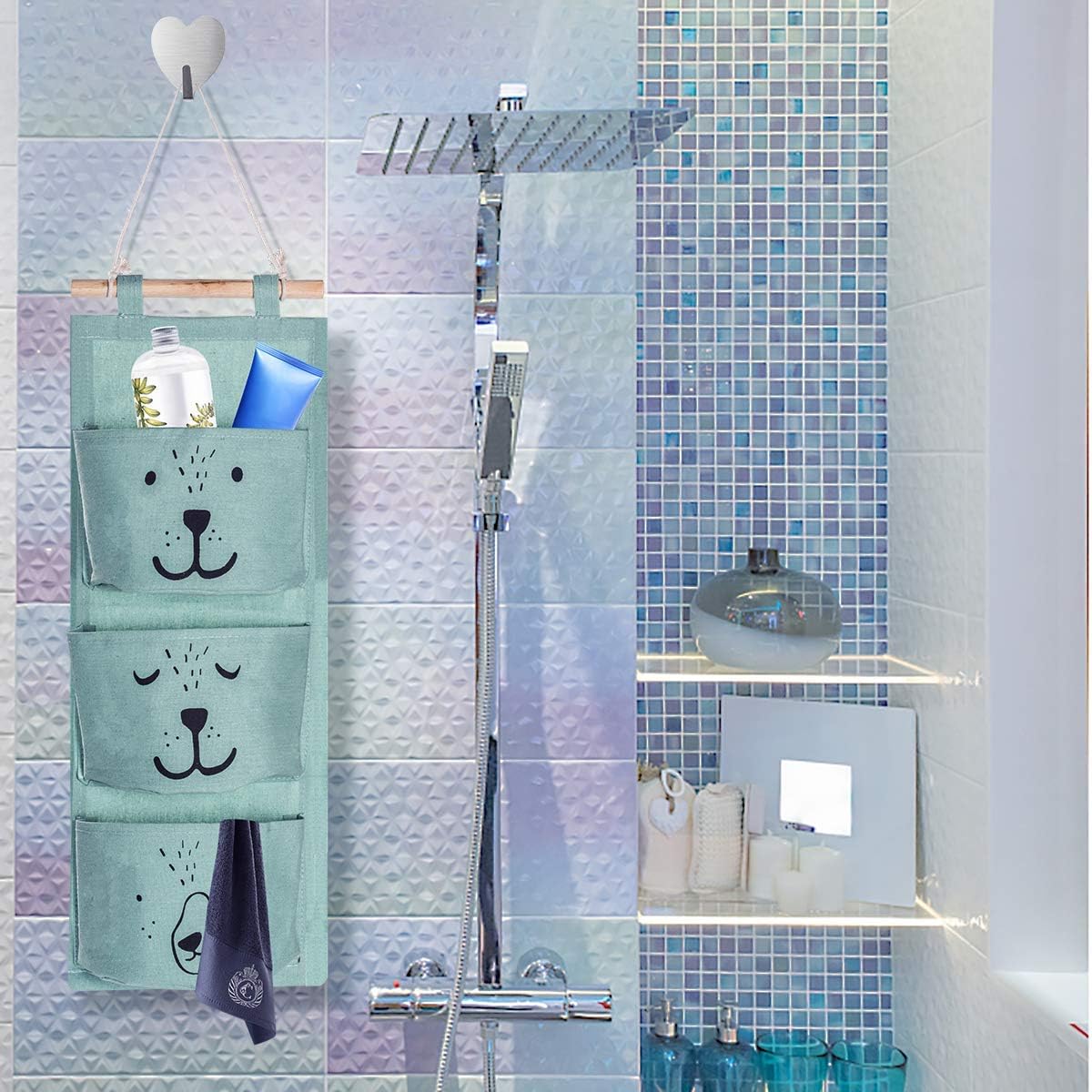 Aitsite 2 Pieces Over The Door Organizer 3 Pocket Wall Hanging Storage for Closet Bedroom Bathroom Nursery (Cyan and Grey)
