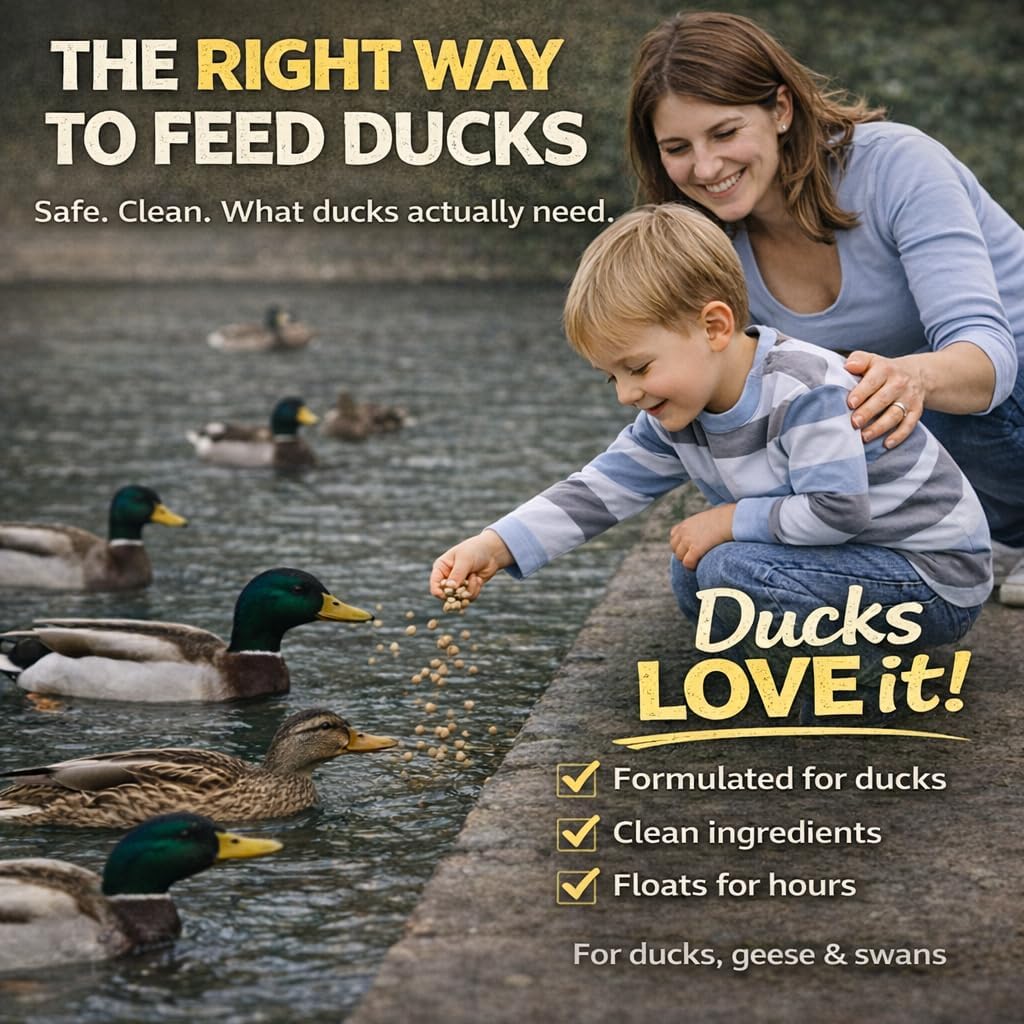 Duck Feeder Floating Duck Food Pellets for Ponds & Parks | Safe Feed for Ducks, Geese & Swans | Floats for Hours | with Niacin | Ditch the Bread, Feed the Revolution (5 lb)