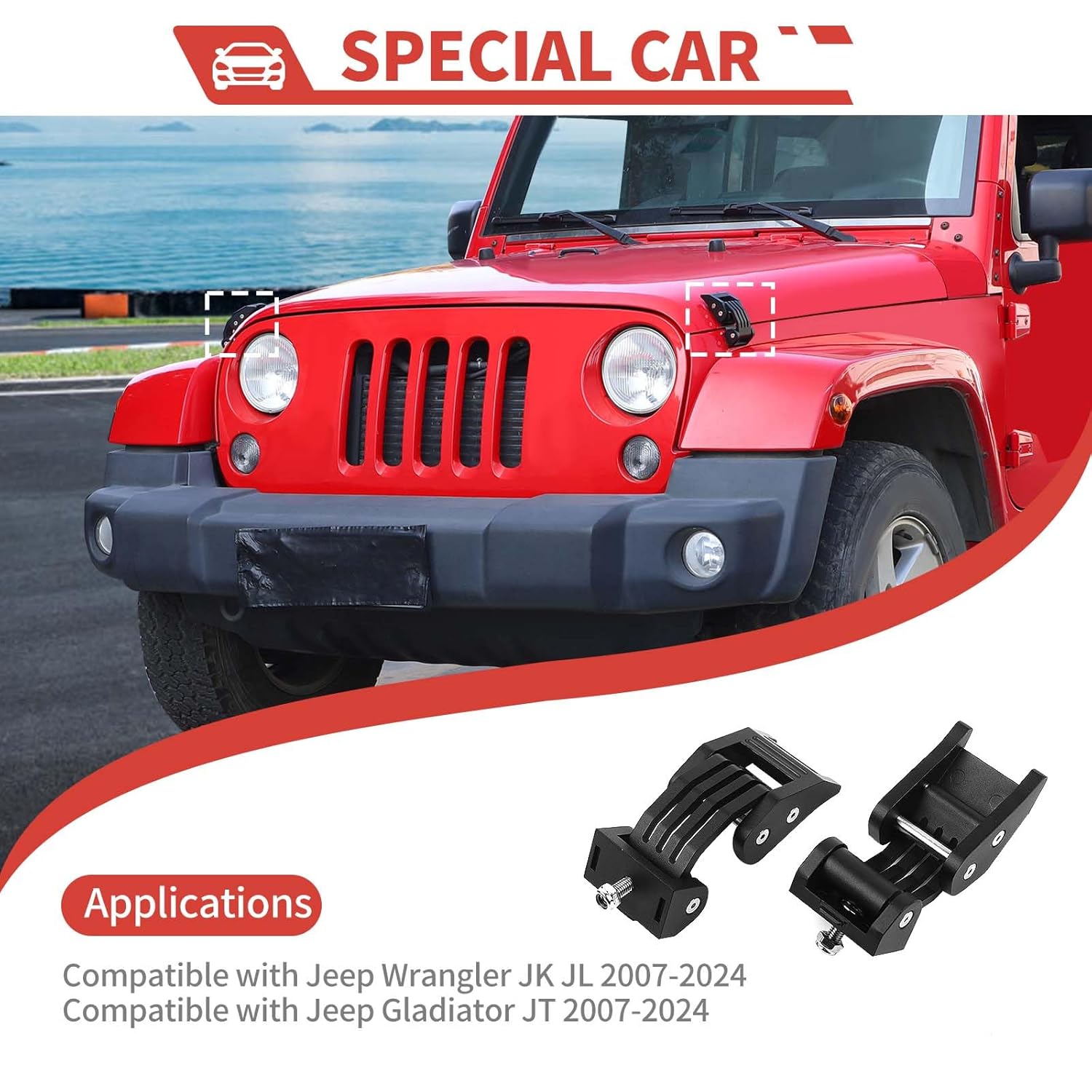 for Jeep Hood Latches Kit Aluminum Hood Catch fit for Jeep Wrangler JK JL & Gladiator JT 2007-2017 Engine Buckle Exterior Trim ,Black