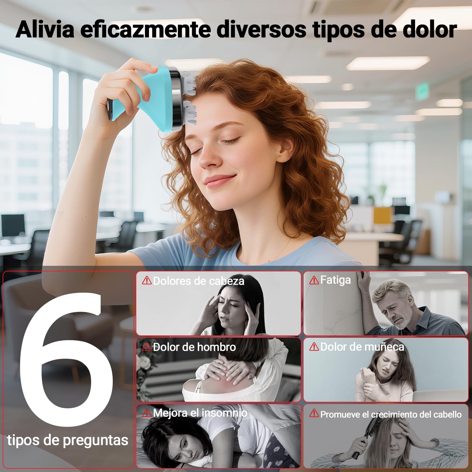 Masajeador de Cuero Cabelludo Eléctrico IPX7, 4D Recargable con 108 Puntos de Masaje, para Crecimiento del Cabello y Relajación - Uso en Cabeza y Todo el Cuerpo