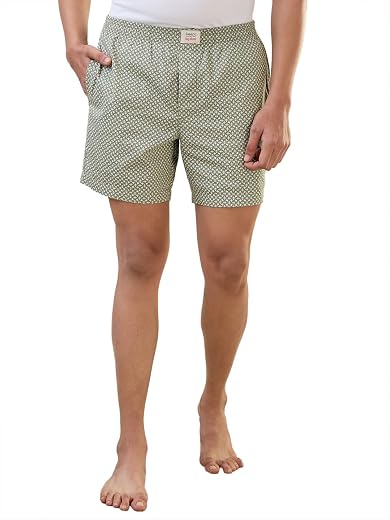 SleepZ by Raymond Men Regular Fit Print Pattern Pure Cotton Flat Front Boxer