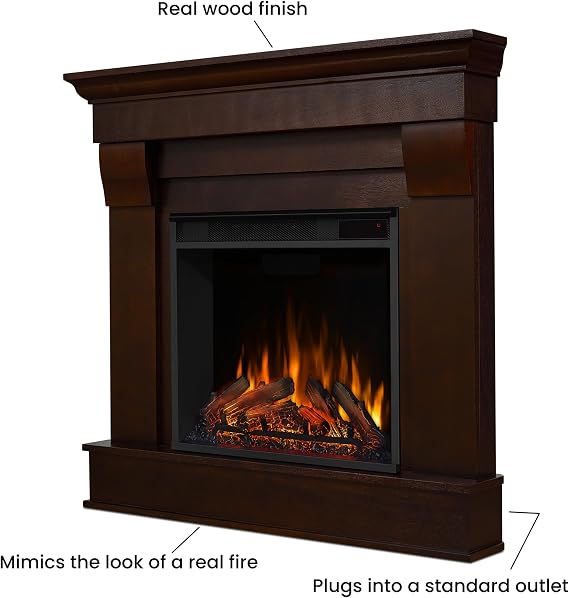 Real Flame Chateau 41 Corner Electric Fireplace with Mantel for Living Room or Bedroom, Replaceable Fireplace Insert Heater, Realistic Log and Flame Effect, Remote Control, Timer.