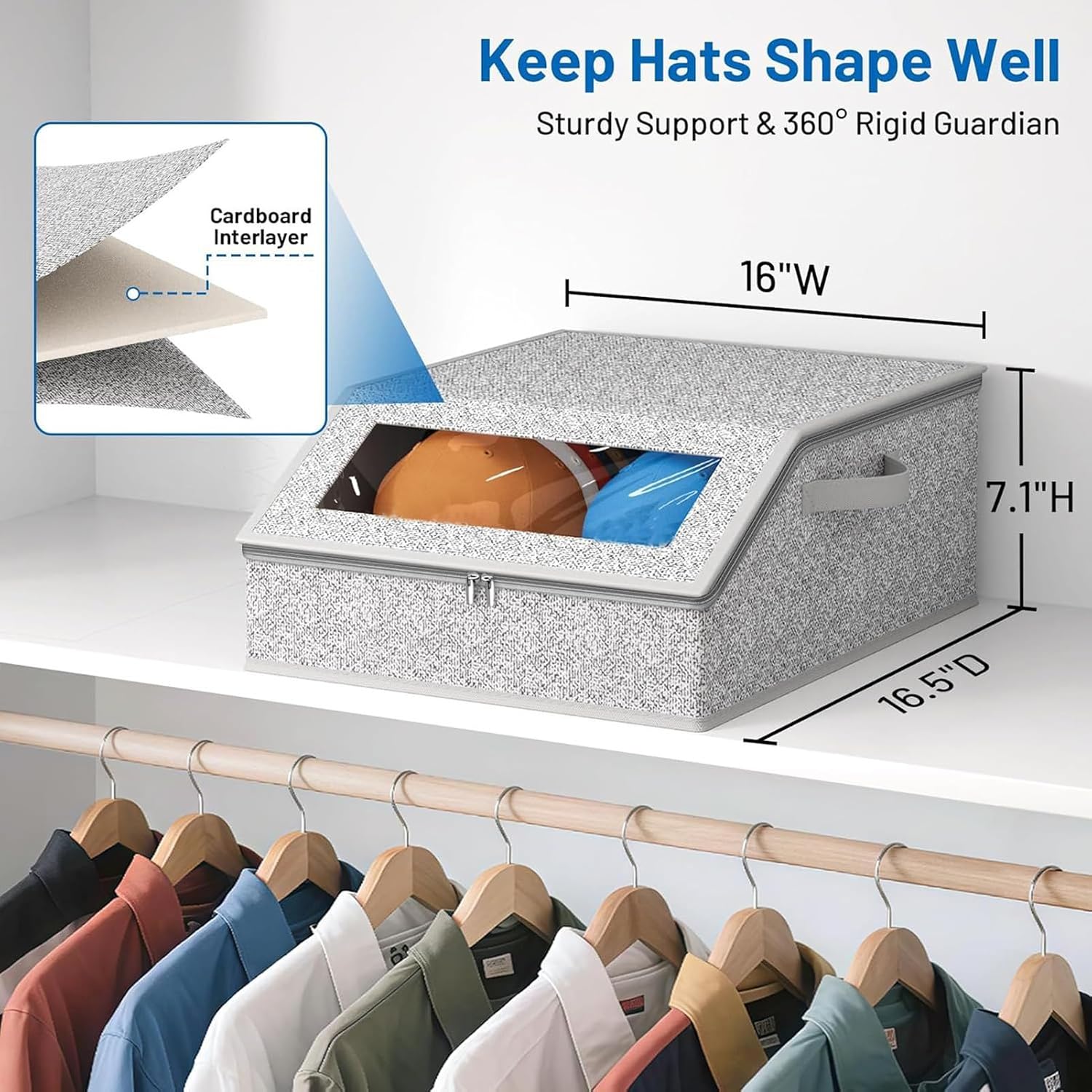Hat Storage Box Zipper Clear Window Container