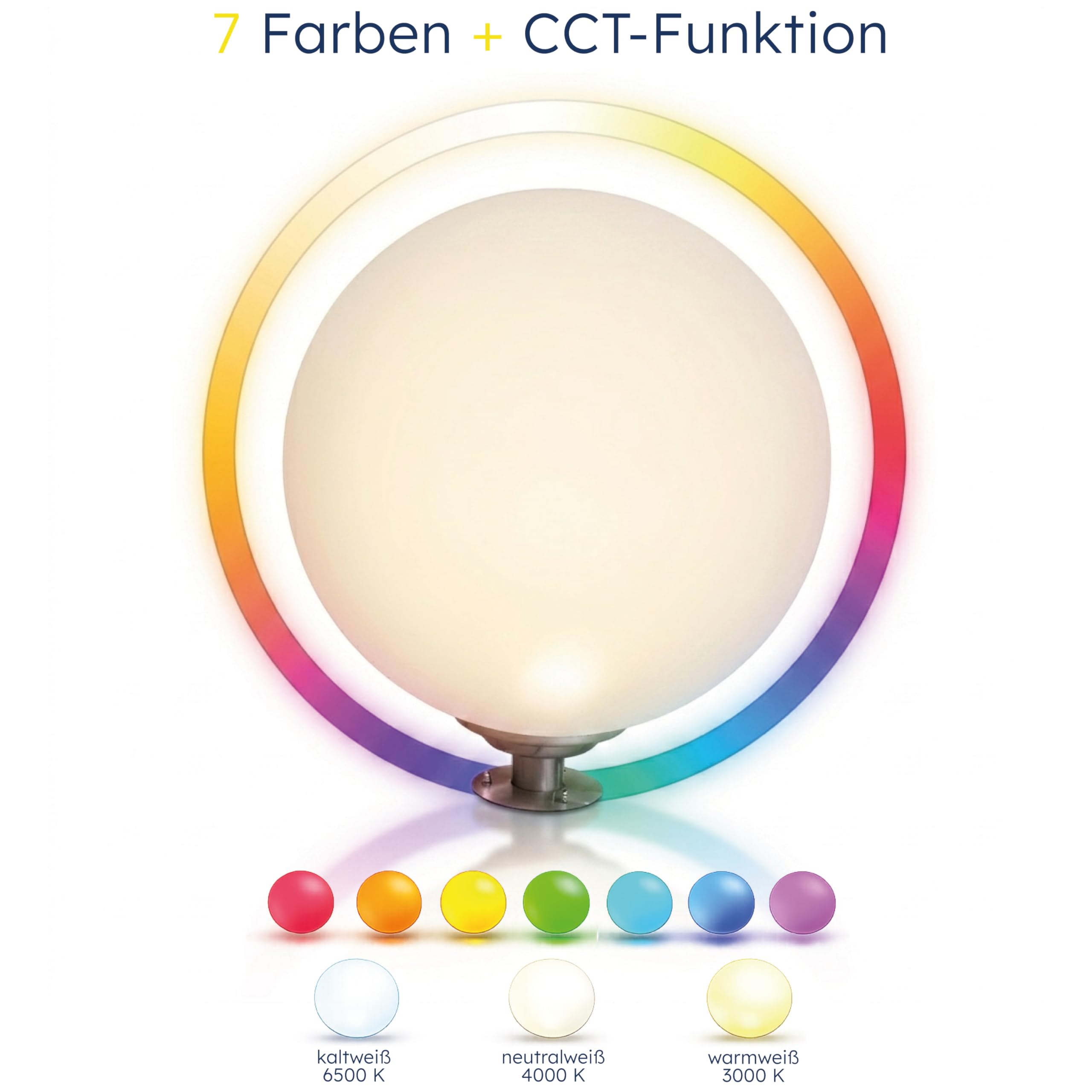 Esotec Solar Leuchtkugel Liana 50 CCT, multicolor, Fernbedienung, Edelstahl Standfuß, Li-Ion Akku, RGB LED Gartenkugel, Solarkugel, IP44, wetterfest, winterfest, außen, D=50cm, 102665