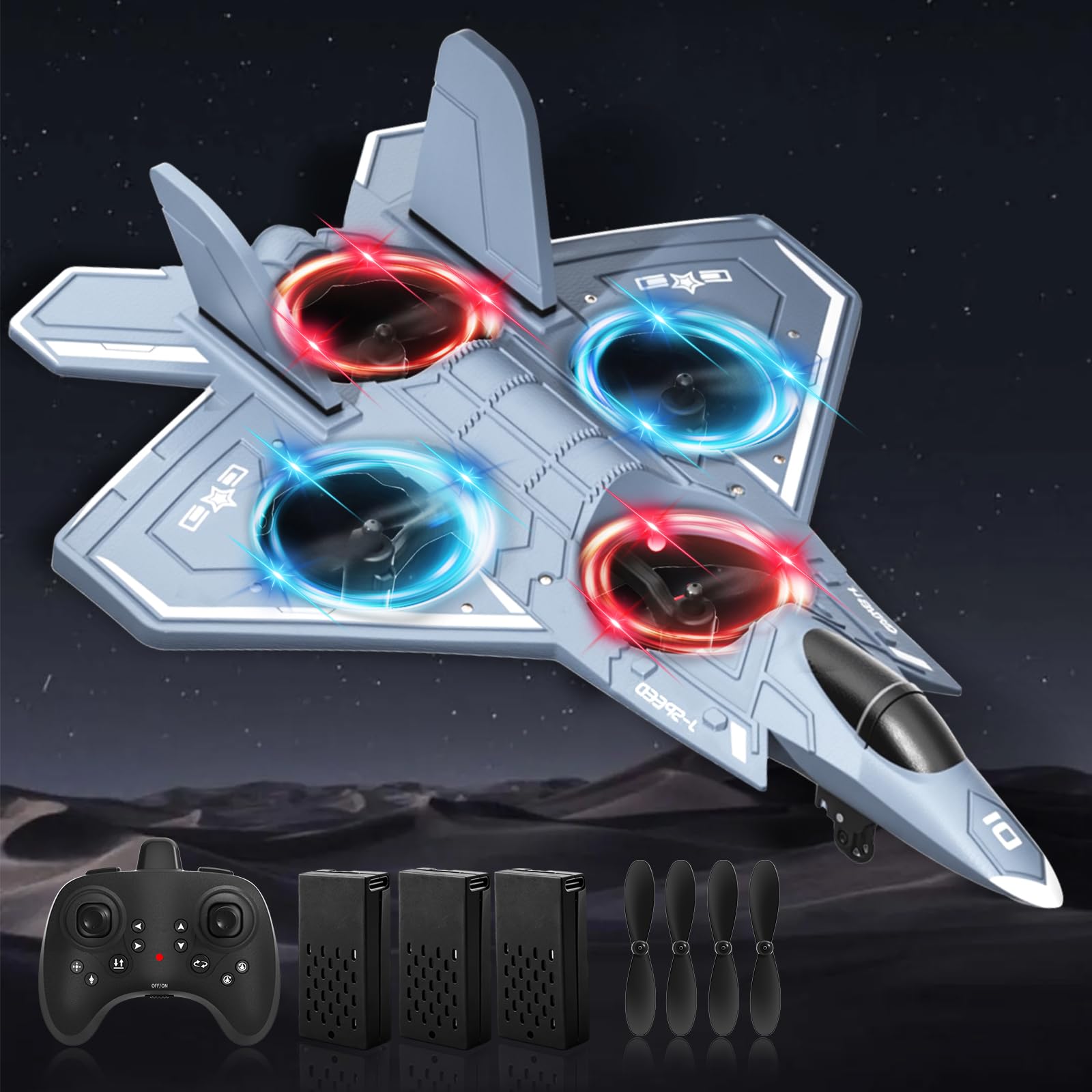 Charmofun Avión Teledirigido, 2.4GHz Avión RC Aviones Radiocontrol Niño- Luz, 360° Giro, Mantenimiento Altitud, Modo Sin Cabeza, Acrobacia, Modelo Aviones Avion Juguete Niños Principiantes