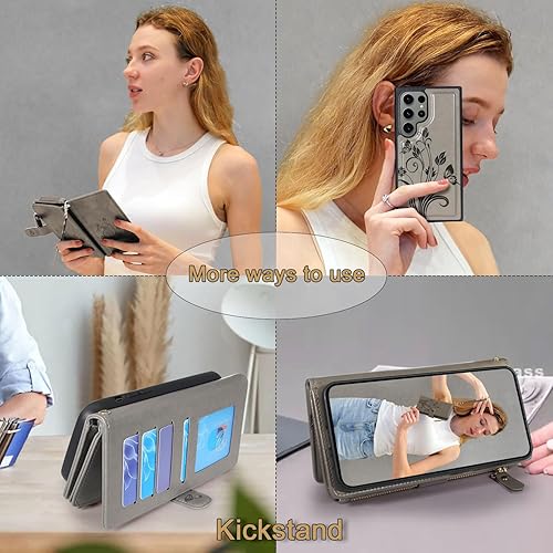 Miniatura 10 de Lacass Funda compatible con Samsung Galaxy S23 Ultra 5G 2023, 12 ranuras para tarjetas Soporte para dinero en efectivo para tarjetas de