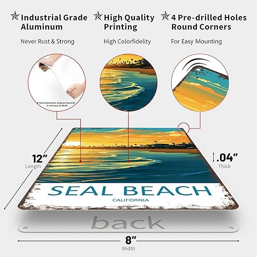 Miniatura 2 de Letreros de metal divertidos para decoración de pared, diseño de playa de California, 8 x 12 pulgadas