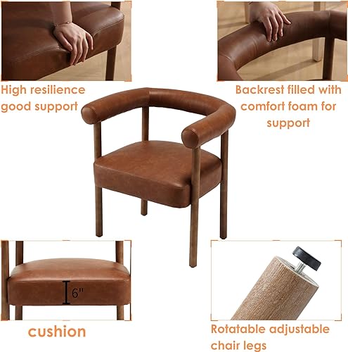 Miniatura 4 de Juego de 2 sillas de comedor modernas de mediados de siglo, sillas de comedor con apoyabrazos, sillas laterales de acento con respaldo curvo, sillas