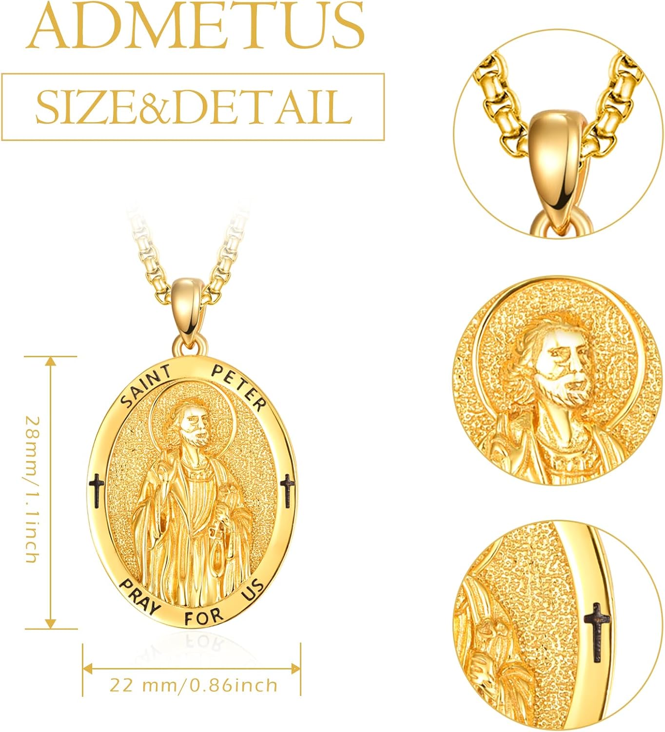 ADMETUS 925 Sterling Silver Patron Saint Medals | Amulet Necklace Protection Jewelry for Men with 2.5mm 22"+2" Rolo Chain | Religious Fathers Day Jewelry Gift