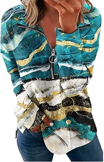 Mrat Oversized Sweatshirt Womens Lapel Collar Neck T Shirts Sale Clearance Fashion Printed Half Zip Tee Loose Long Sleeve Blouse Casual Comfy Boho Style Pullover