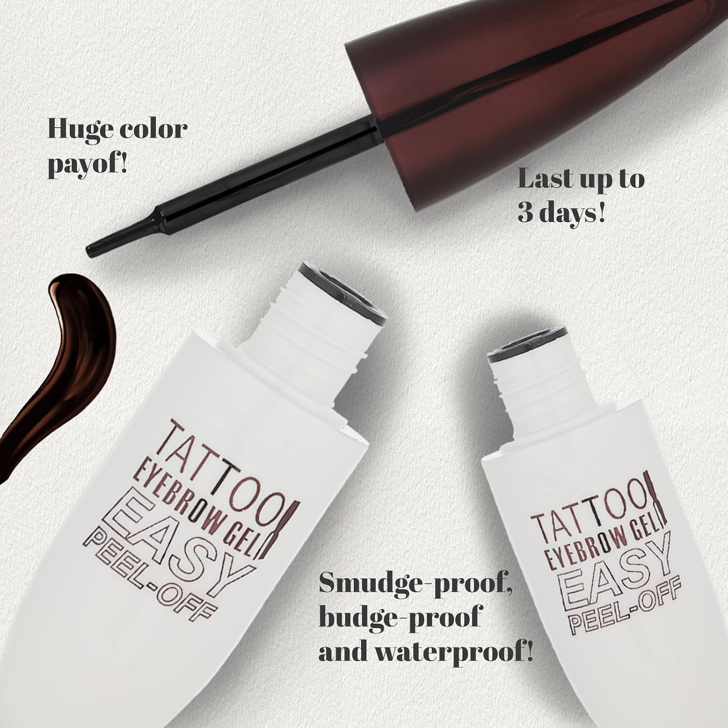 Peel Off Eyebrow Gel, Grey Brown Tattoo Eyebrow Gel Easy Peel Off for Women, Up to 3 Days Waterproof & Long Lasting Brow Color, Easy Application for Fuller & Defined Looking Brows (black)
