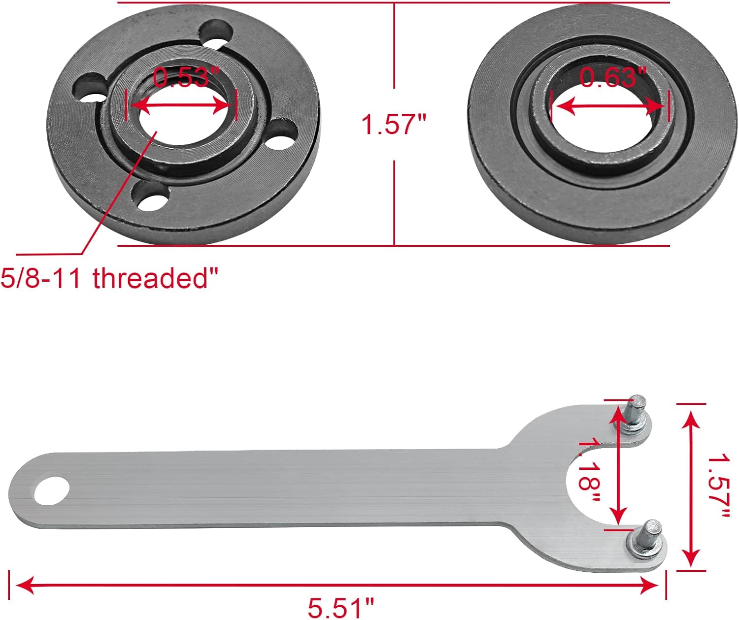 Grinder Angle Wrench with 2-Pack 5/8-11 Spanner Metal Lock Nut, Compatible with Dewalt Milwaukee Makita 193465-4 Bosch Black & Decker Ryobi 4.5" 5" 5/8-11