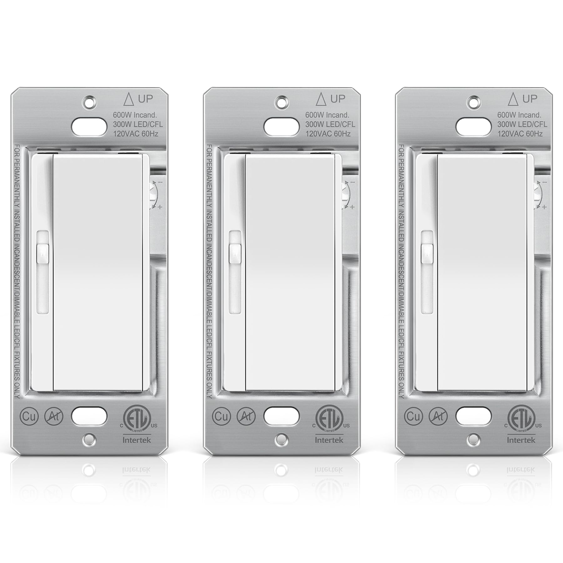 Photo 1 of **ONLY ONE** BESTTEN 3 Pack Slide Dimmer Light Switch, Quiet Rocker, Super Slim Single Pole or 3 Way Dimmable Switch, Max 300W LED, CFL, 600W Incandescent, ETL Listed, White