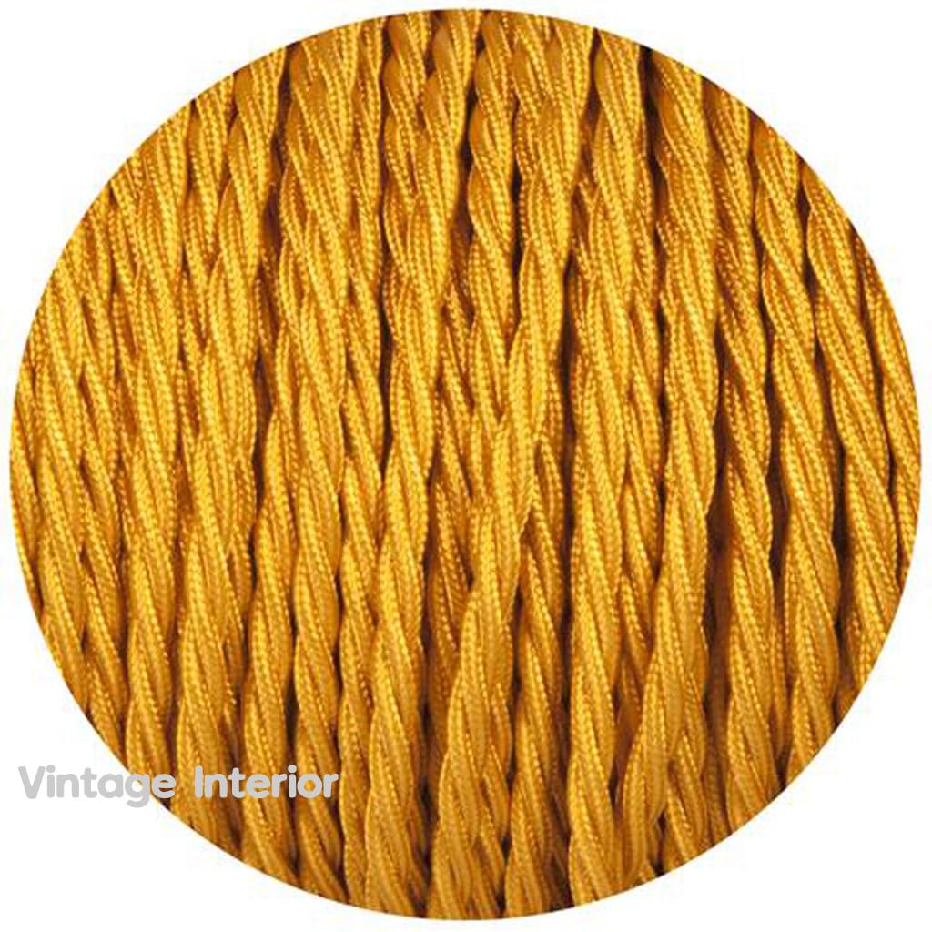 Gold Twisted Fabric Cord 16.4FT, 3-Core 18AWG Copper Electrical Wire for Pendant Lights, Hanging Lamps & Chandeliers, Durable Braided Textile Cable for DIY Lighting Projects, Vintage Style Cord (Gold)