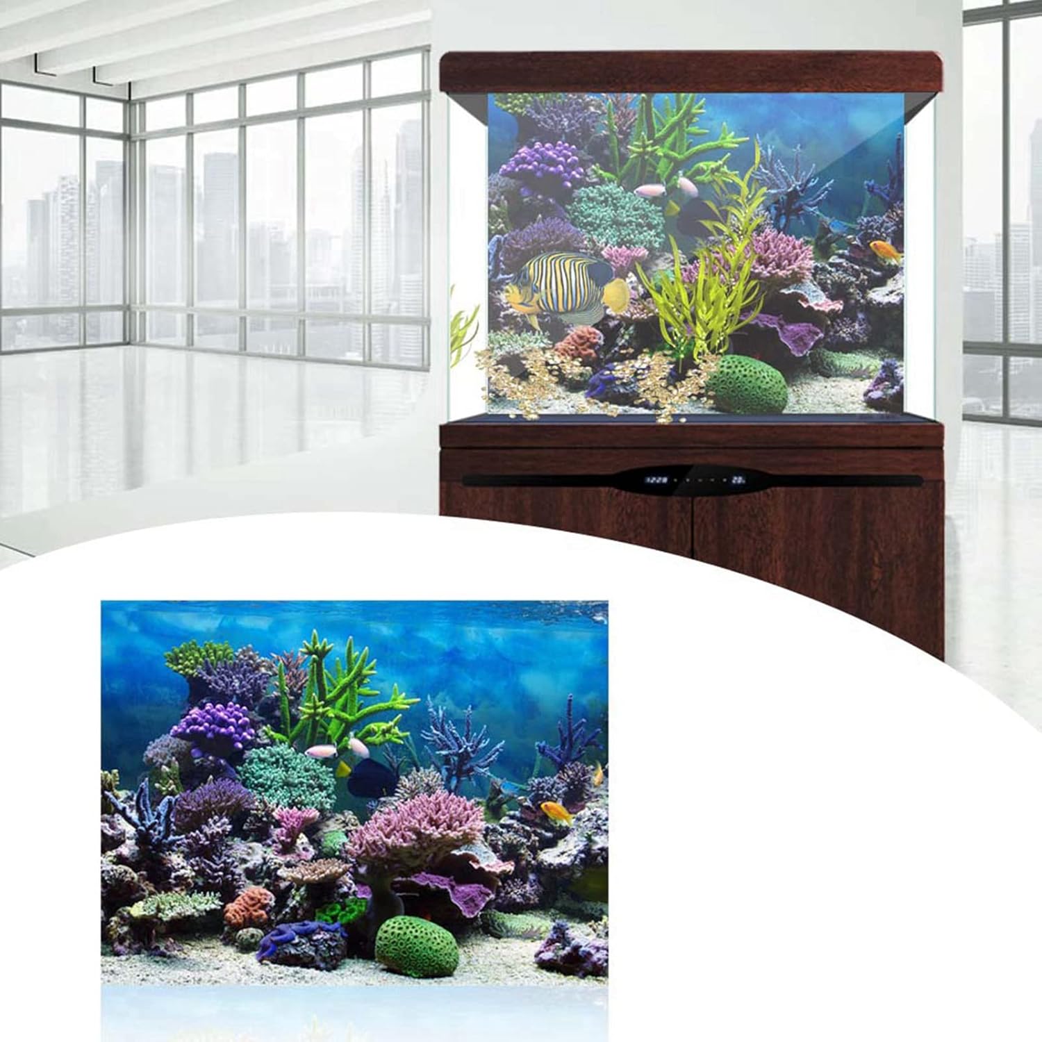 Aquarium Background Fish Decorations Pictures, PVC Adhesive Underwater Coral Aquarium Fish Tank Decoration Paper, Fish Tank Background Poster Backdrop (91 * 50cm)