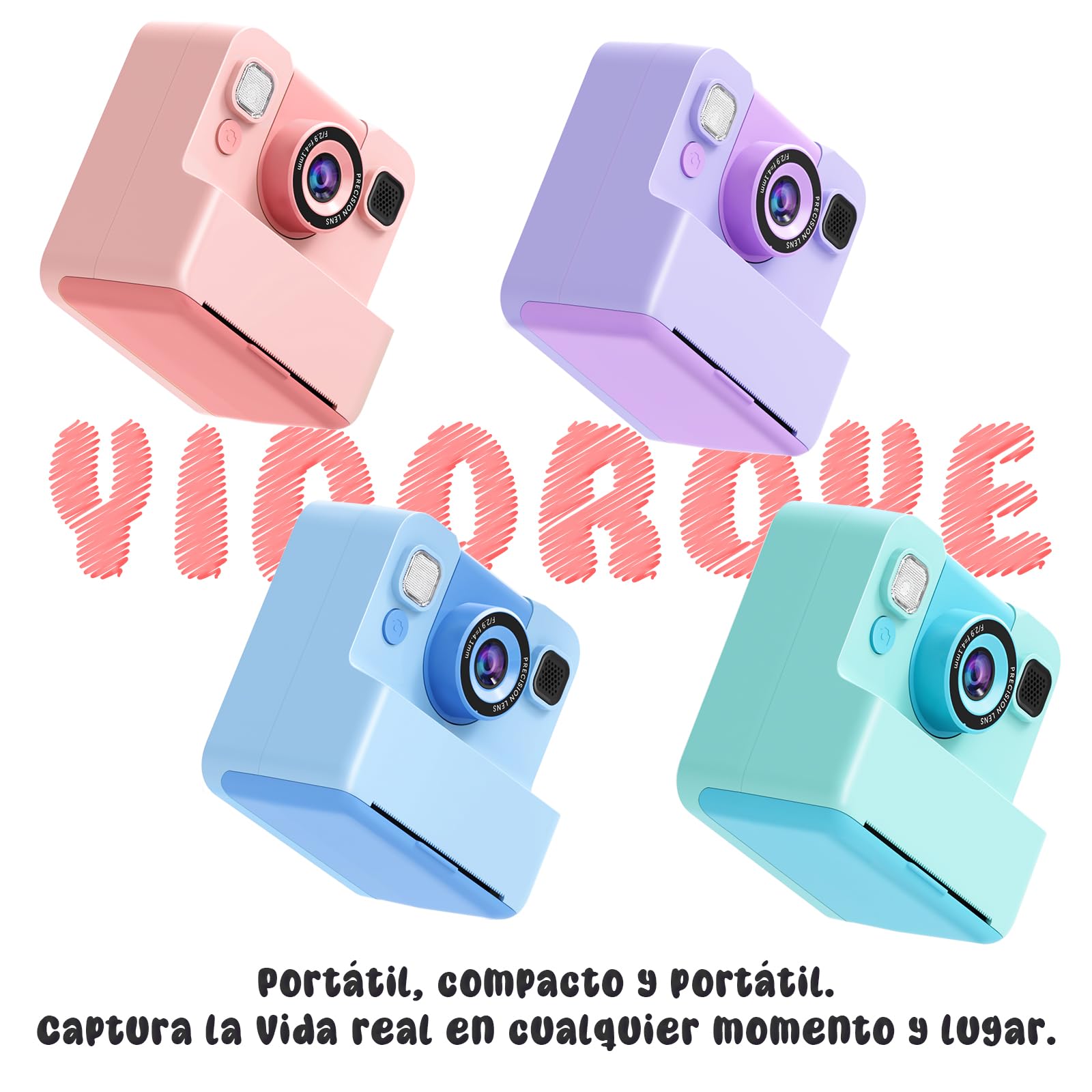 Camara de Fotos Instantaneas,2.4" 1080P HD Camara Fotos Infantil Instantaneas Juguetes Niños 3-12 Años Cámara Instantánea Niños de Foto & Video 1080P & Música&5 Juegos de Rompecabezas 32GB SD