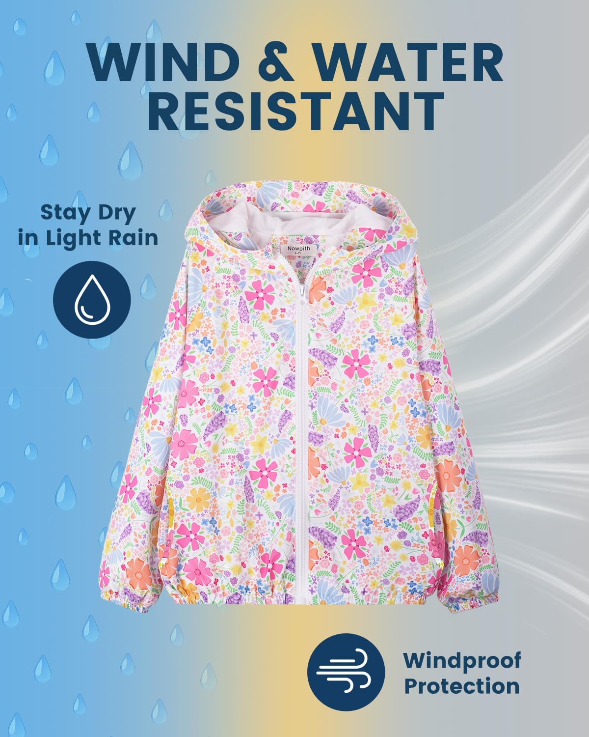 Girls Lightweight Hooded Jacket Kids Water-Resistant Windbreaker Printed Jacket,4-12Y - Image 7