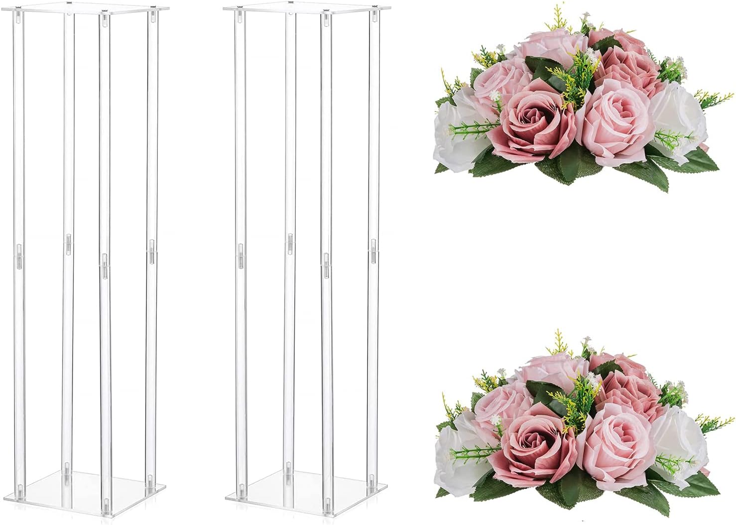 Nuptio 2 Pcs Wedding Vase & 2 Pcs Artificial Flowers Set for Wedding Centerpieces for Tables