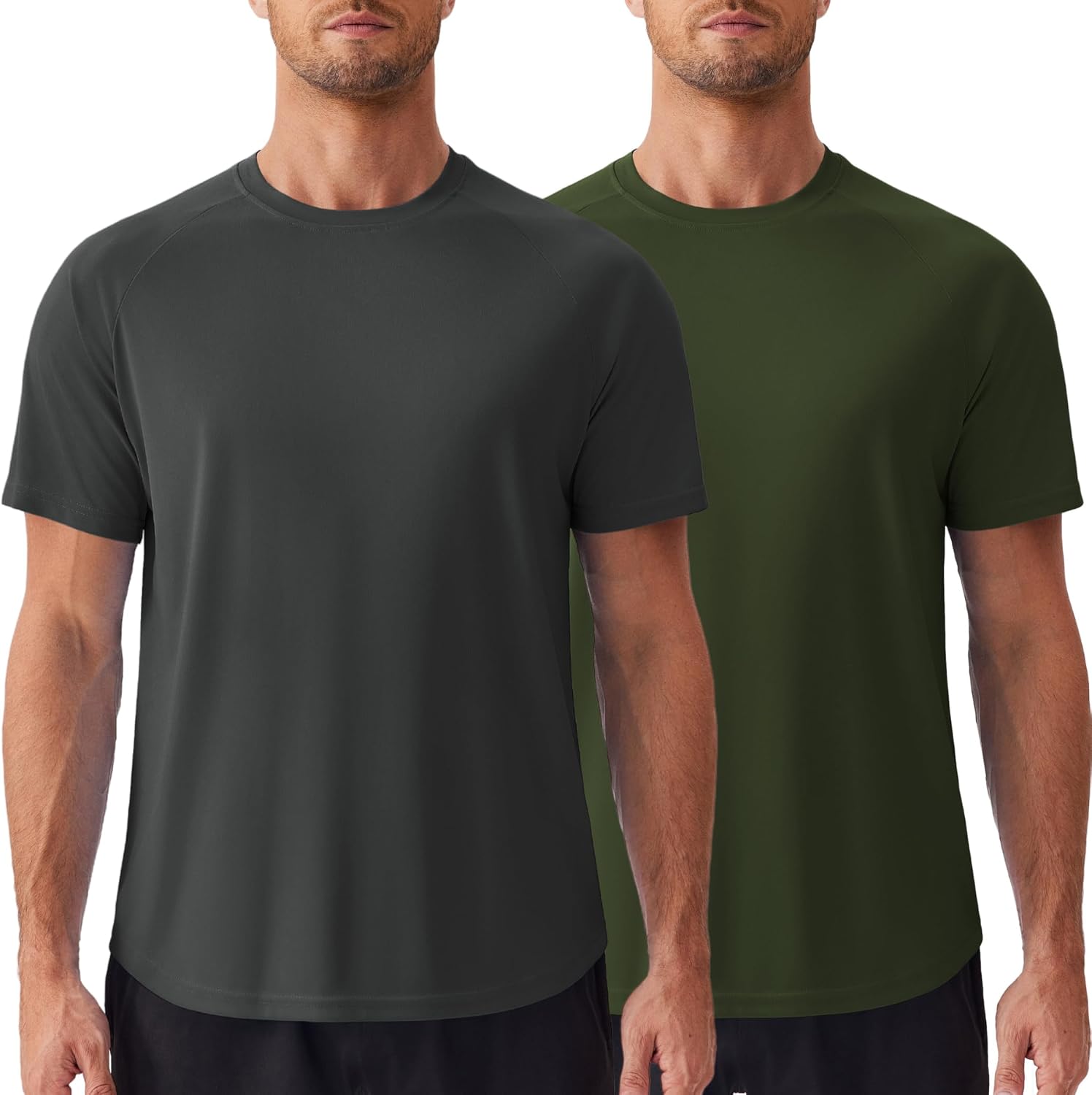 PINSPARK Mens 2 Pack UPF50+ Sun Protection Swim Surf Short Sleeve Athletic Shirts Rash Guard Quick Dry Performance Shirts