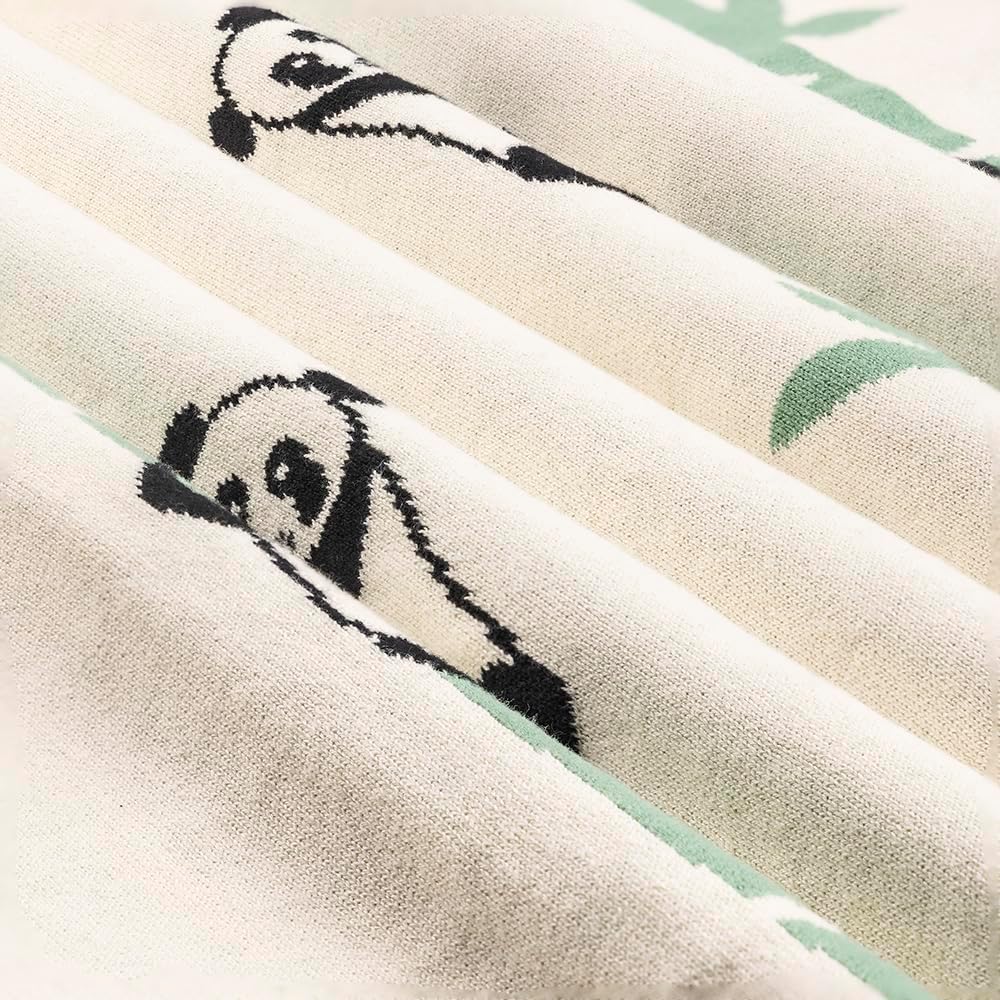 Oeko-TEX Certified Knitted 100% Cotton Blanket | Soft, Cozy & Breathable Newborn & Infant Swaddle Blanket | Cute Animal Prints| Lightweight, Stroller, Crib, Receiving Blanket (Pandas)