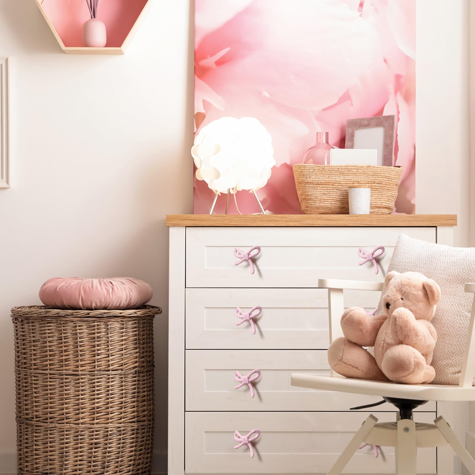 MorningRo Pink Bow Drawer Knobs Matel Bow Knobs for Dresser Coquette Room Decor Vintage Dresser Handles Cabinet Drawer Pulls for Home Bedroom Kitchen Hardware Cupboard(8 Pcs,Pink,Classic Style)