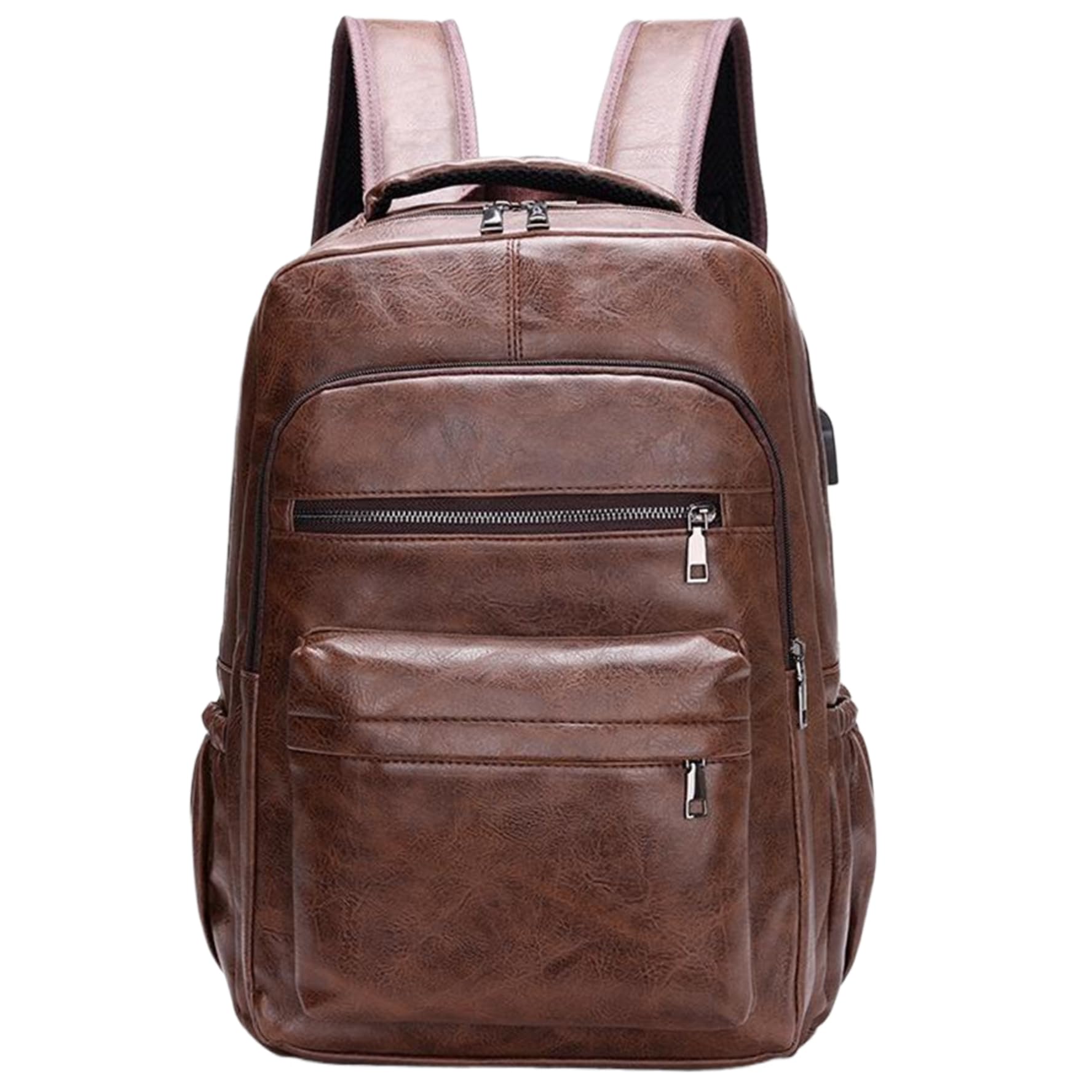 Mochila de piel marrón para hombre con compartimentos 28x14x40 cm 7