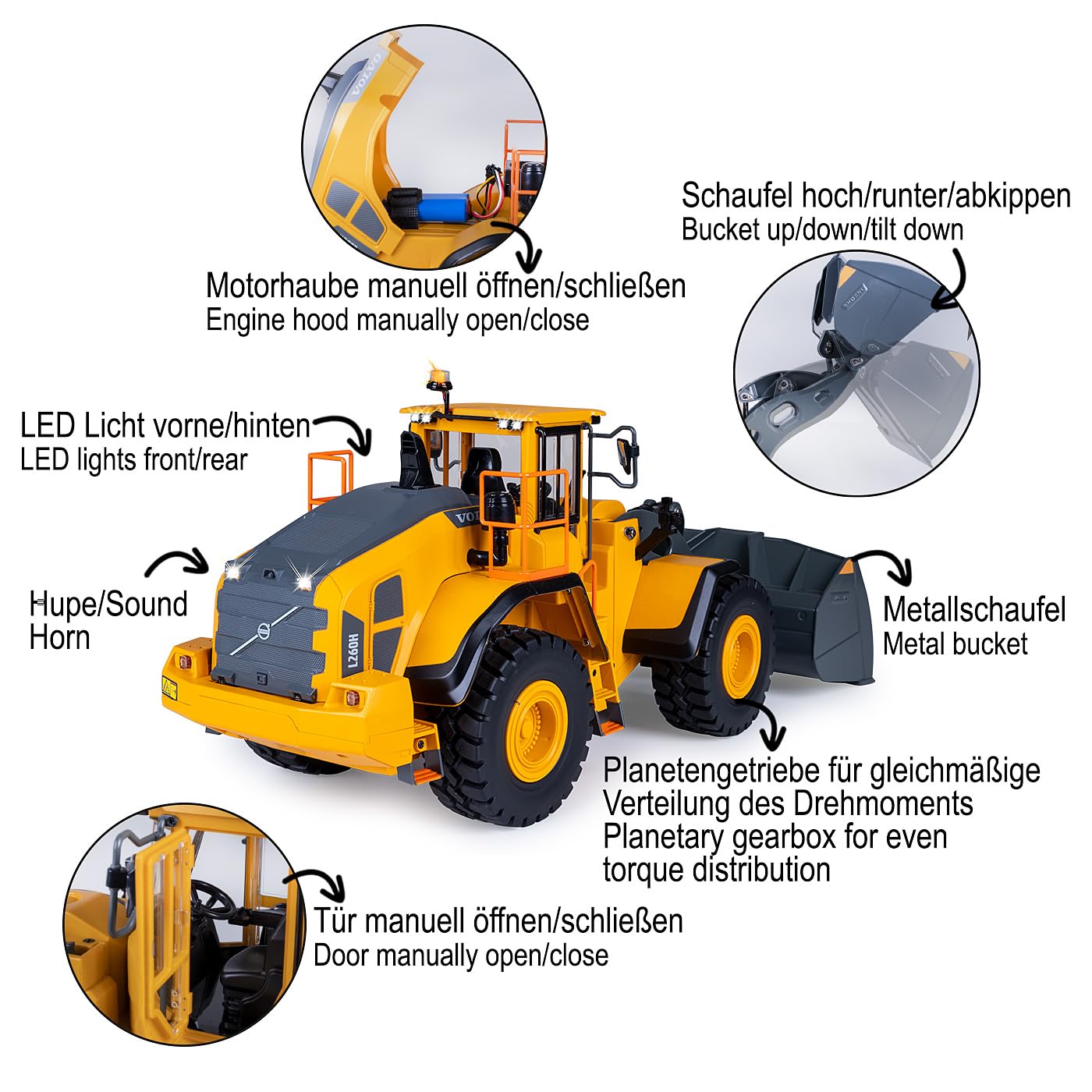 JAMARA 406302 Ładowarka kołowa Volvo L260H Metal 1:14 2,4 GHz – pojazd na plac budowy od 14 lat, zdalnie sterowany, zdalnie sterowany, zdalnie sterowany, zdalnie sterowany, zdalnie sterowany, zdalnie