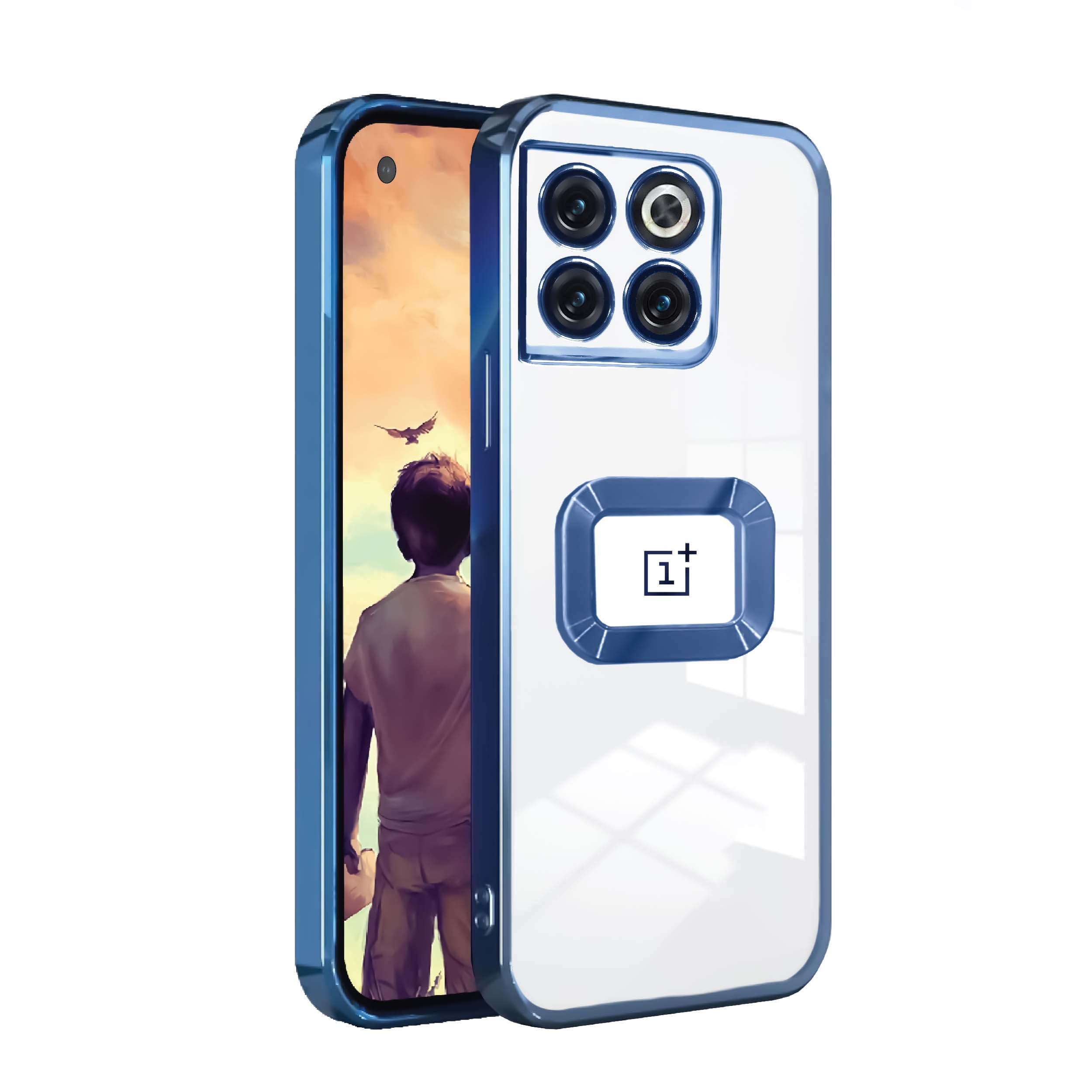 GetTechGoElectroplated Logo View Back Case Cover Compatible for OnePlus 10T | Slim Shockproof | Super Soft TPU | Raised Edges | Anti-Shock | Anti-Yellow (Blue)