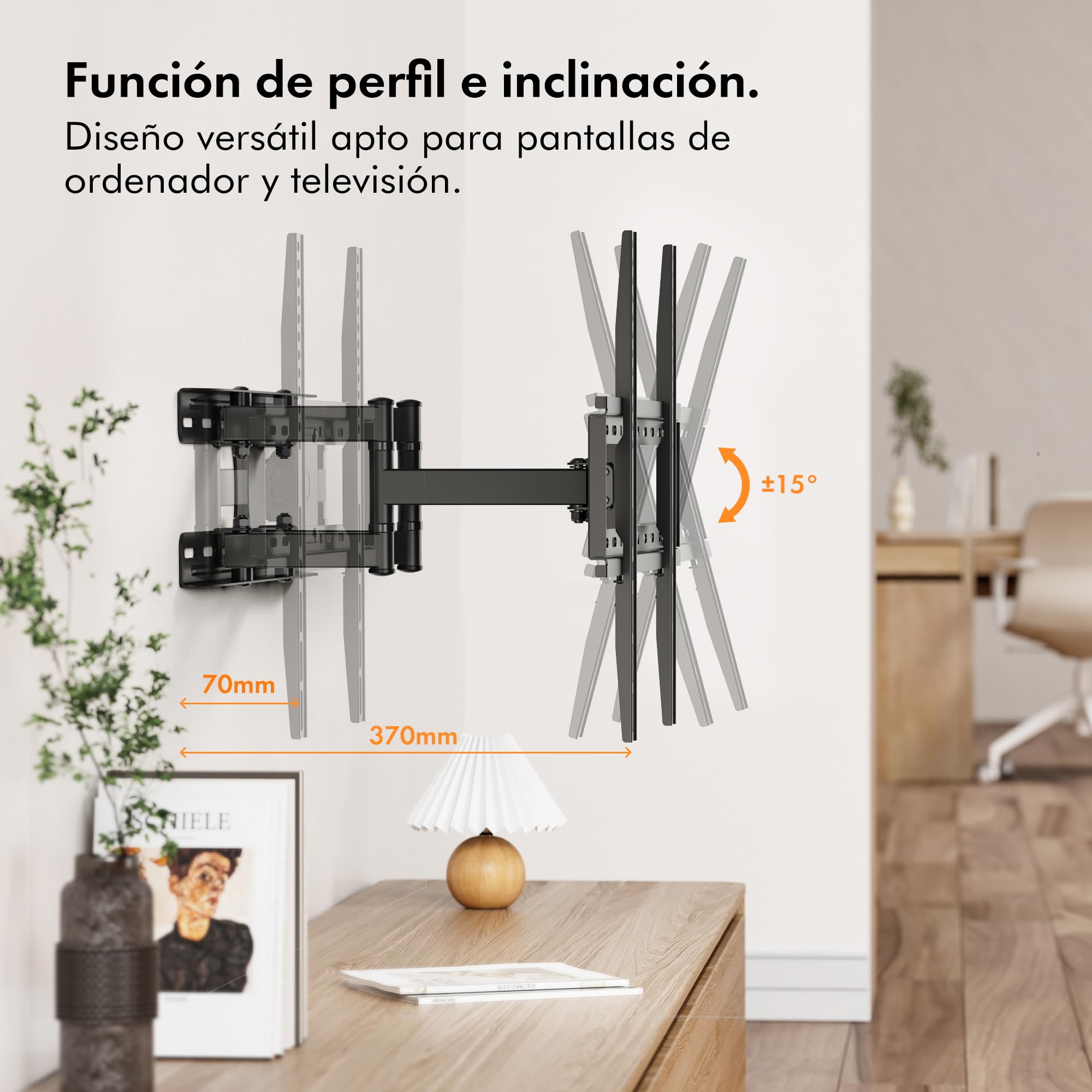 VonHaus Soporte de TV Pared para Pantallas Planos y Curvos de 23-70 Pulgadas, Inclinable Giratorio Soporte Inclinable y Giratorio, Doble Brazo de Movimiento Completo, VESA Min: 75x75mm MAX: 400x400mm