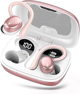 Wireless Earbuds, Bluetooth 5.3 Headphones with Earhook, 72Hrs Playtime, 4 ENC Noise Cancelling Mic, Deep Bass, LED Display, IP7 Waterproof,Over Ear Buds for Workout, Travel, Sport, Champagne Pink product image