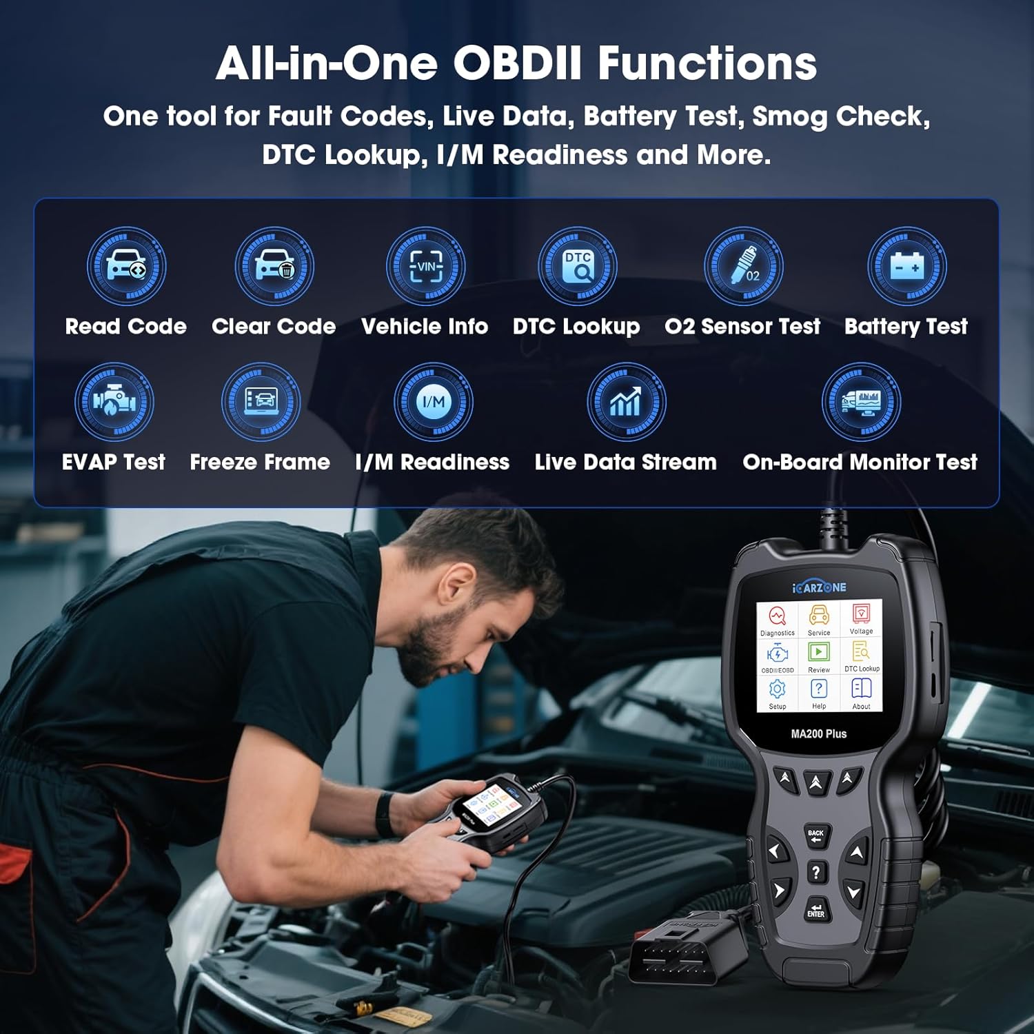 All Systems OBD2 Scanner, MA200 Plus Car Code Reader for 10000+ Car Models, with 6 Services Full OBD2 Live Data Battery Test Diagnostic Scan Tools Lifetime Free Upgrade