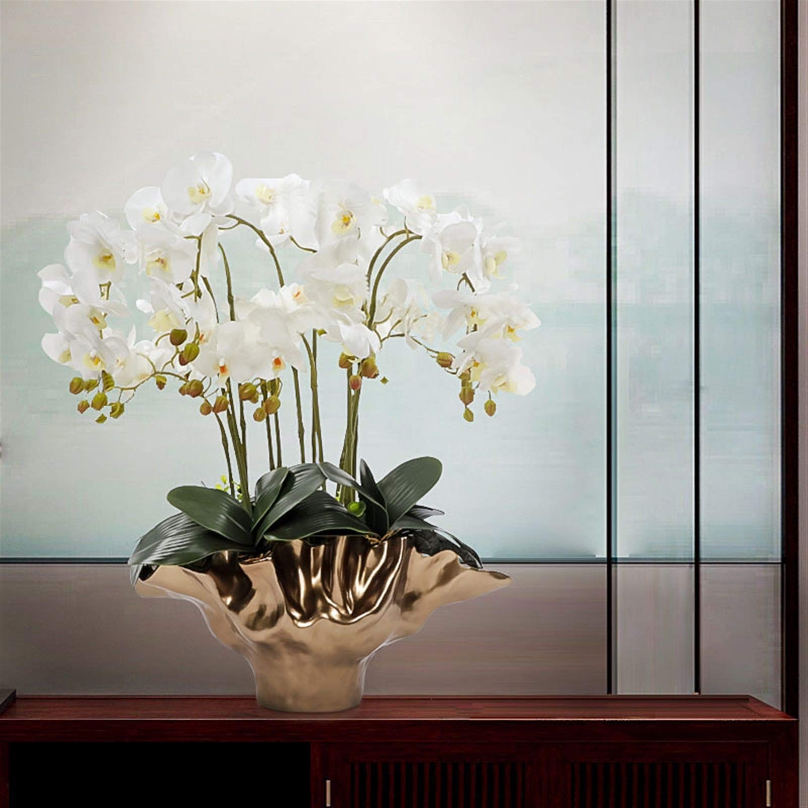 Fleurs artificielles de phalaenopsis, orchidées artificielles, plantes en pot, ensemble d'orchidées papillon blanches, arrangement floral, décoration pour la maison et le bureau, fleurs artificie