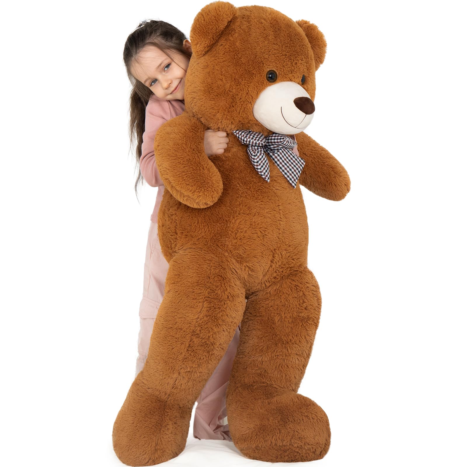 MorisMos 120cm/48in Kawaii Giant Teddy Bear, XXL Large Cuddly Super Soft Teddybear 4ft, Fluffy Big Stuffed Teddys Plush Toy Gifts for Kids Girls Wife Girlfriend Birthday, Party Decor Dark Brown