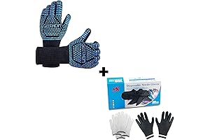 GEEKHOM Grilling Gloves Heat Resistant, Durable BBQ Gloves with 100 Disposable Nitrile Gloves