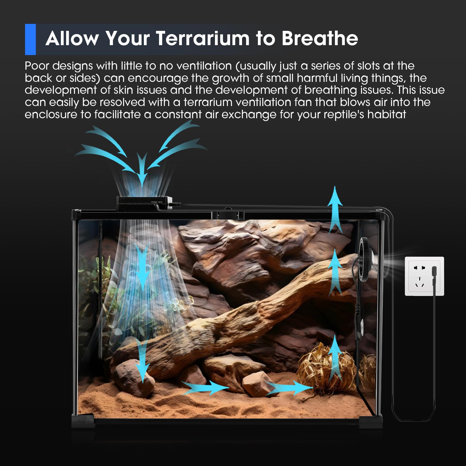 Reptile Terrarium Thermometer Hygrometer with Dehumidifier Ventilation Fan for Pet Rearing Box Reptile Tank LED Digital Thermometer and Humidity Gauge for Snake Bearded Dragon Gecko