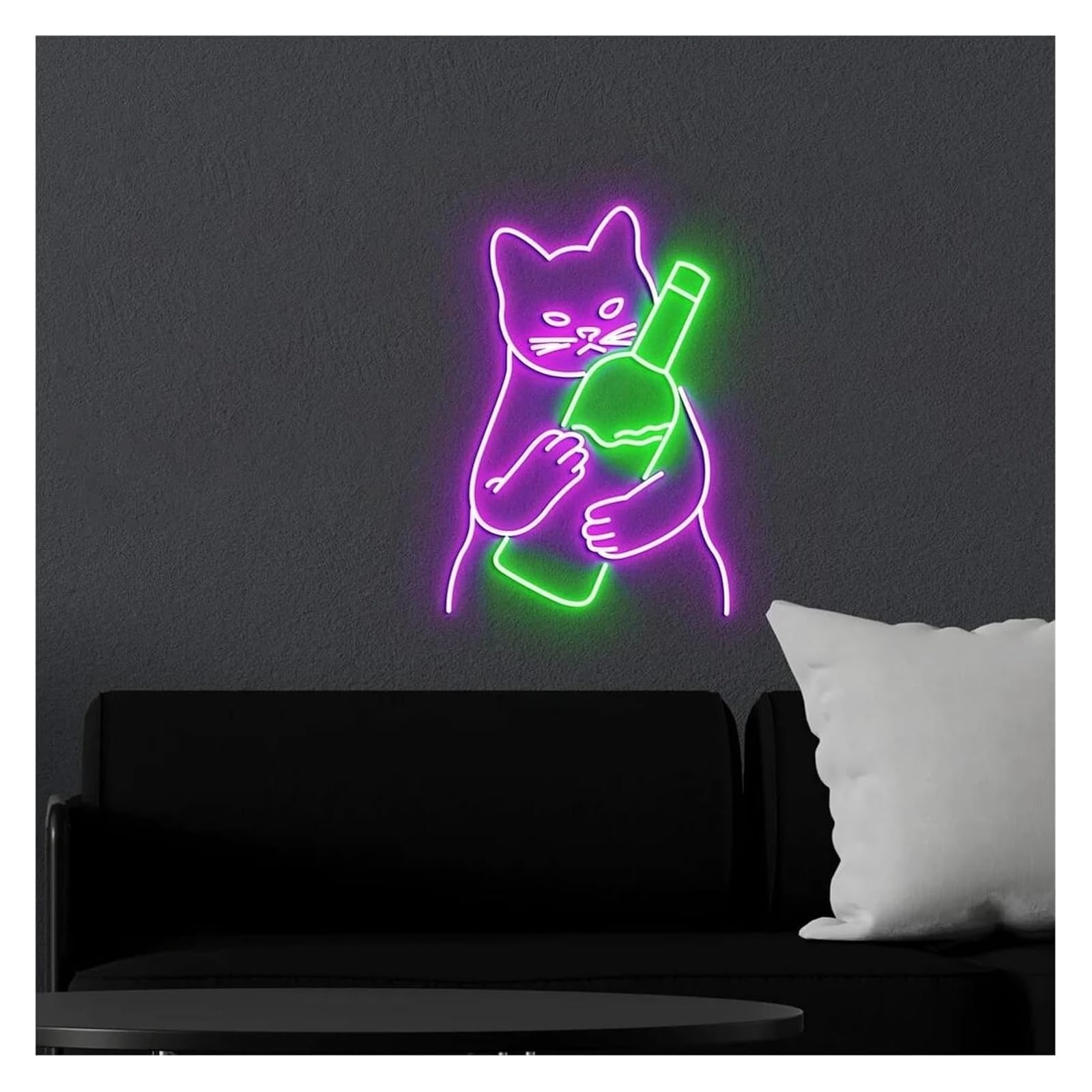 Luci al neon Lampada a forma di gatto con atmosfera rilassante e insegna al neon per bottiglia vino per bar, club, birra, compleanno(A)