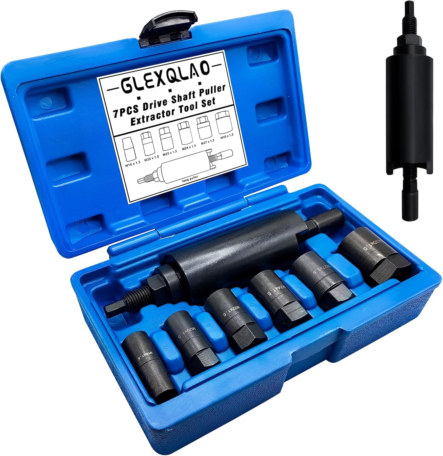 Drive Shaft Puller Extractor Tool Set Compatible with BMW Porsche Subaru VW E32 X5, 7PCS Drive Shaft Pulling Removal Kit with 6 Adapters (M16, M20, M22, M24, M27, M30)