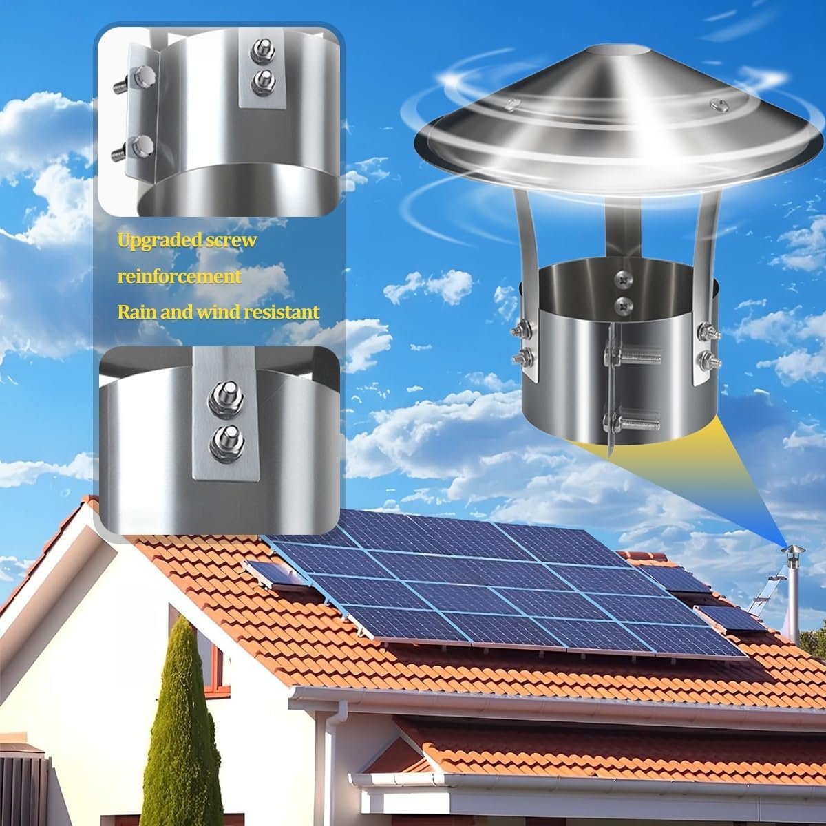 Stainless Steel Round Chimney Cap Weatherproof Exterior Stove Pipe Topper Fireplace Chimney Cover Universal Cone Top Roof Cap for Wood/Oil Stove Vent(170mm/6.7in)