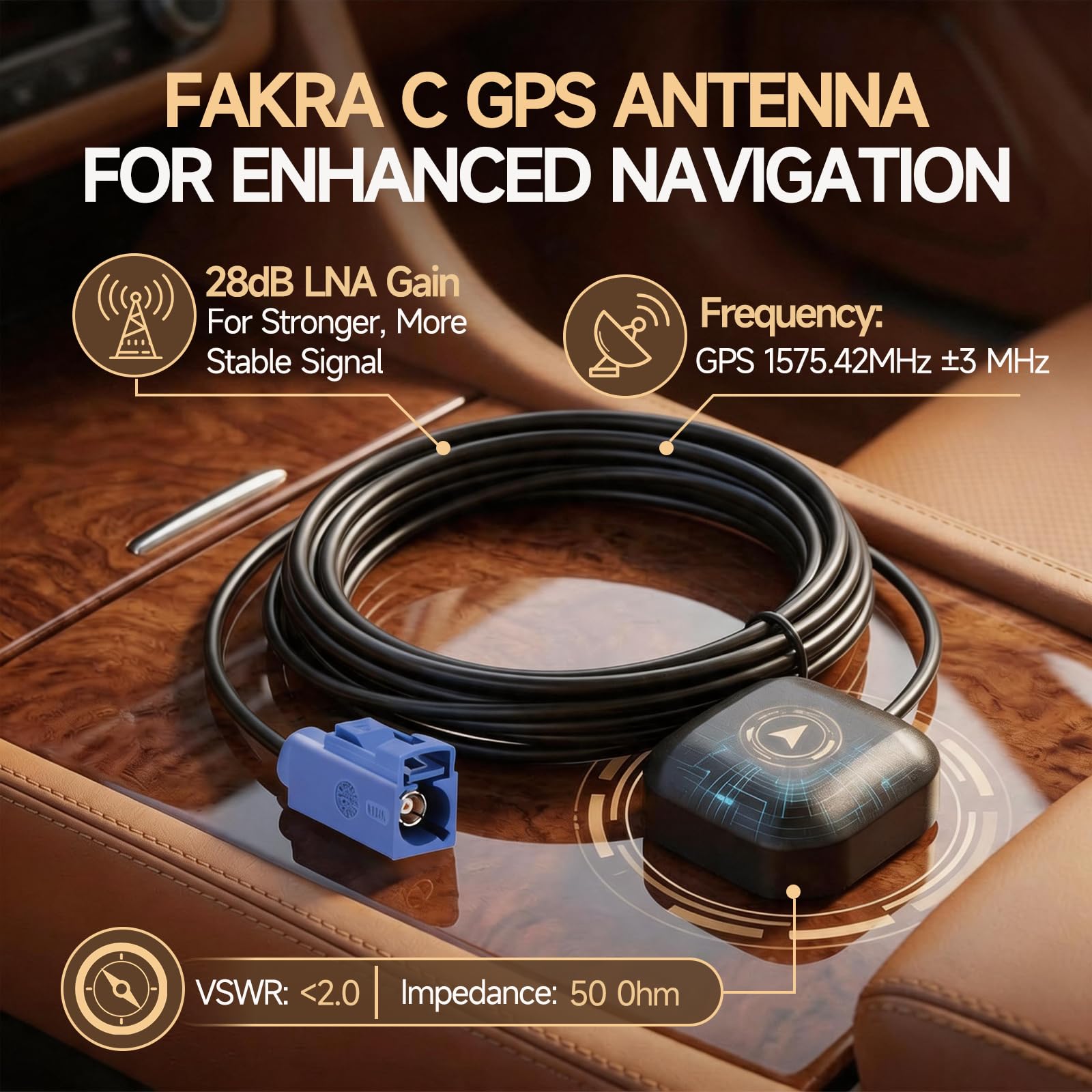 Bingfu Antenna GPS Auto Fakra C Base Magnetica Attiva per Radio Modulo Navigazione