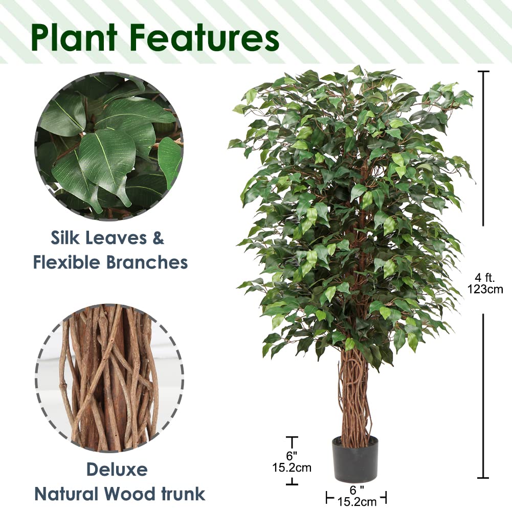 Hollyone Ficus Benjamini Grande plante artificielle de 123 cm de haut avec 672 feuilles, idéale pour salle à manger, entrée et décoration intérieure